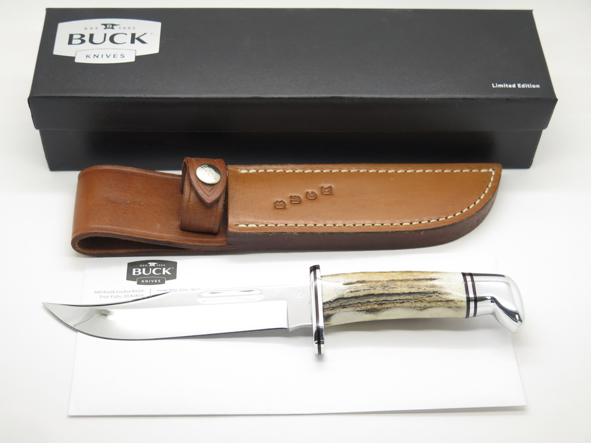 Vtg 1982 Buck 119 Special Custom Shop Fixed Blade Sambar Stag