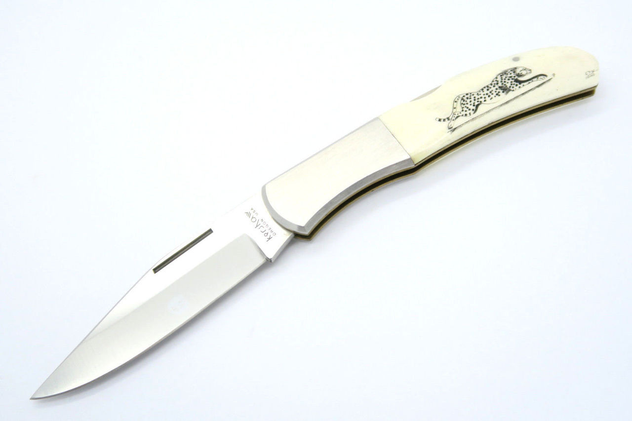 Vtg Kershaw Kai 4200 Seki Japan Cheetah Scrimshaw Folding Pocket