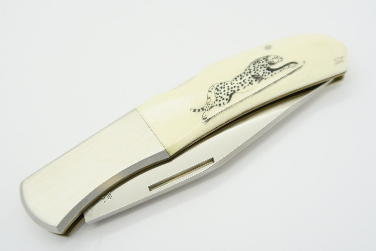 Vtg Kershaw Kai 4200 Seki Japan Cheetah Scrimshaw Folding Pocket