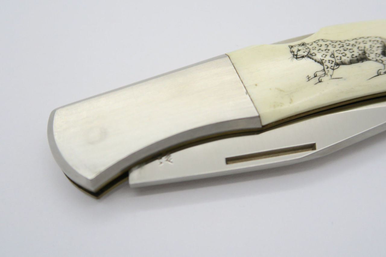 Vintage Kershaw Kai 4200 Seki Japan Cheetah Scrimshaw Lockback