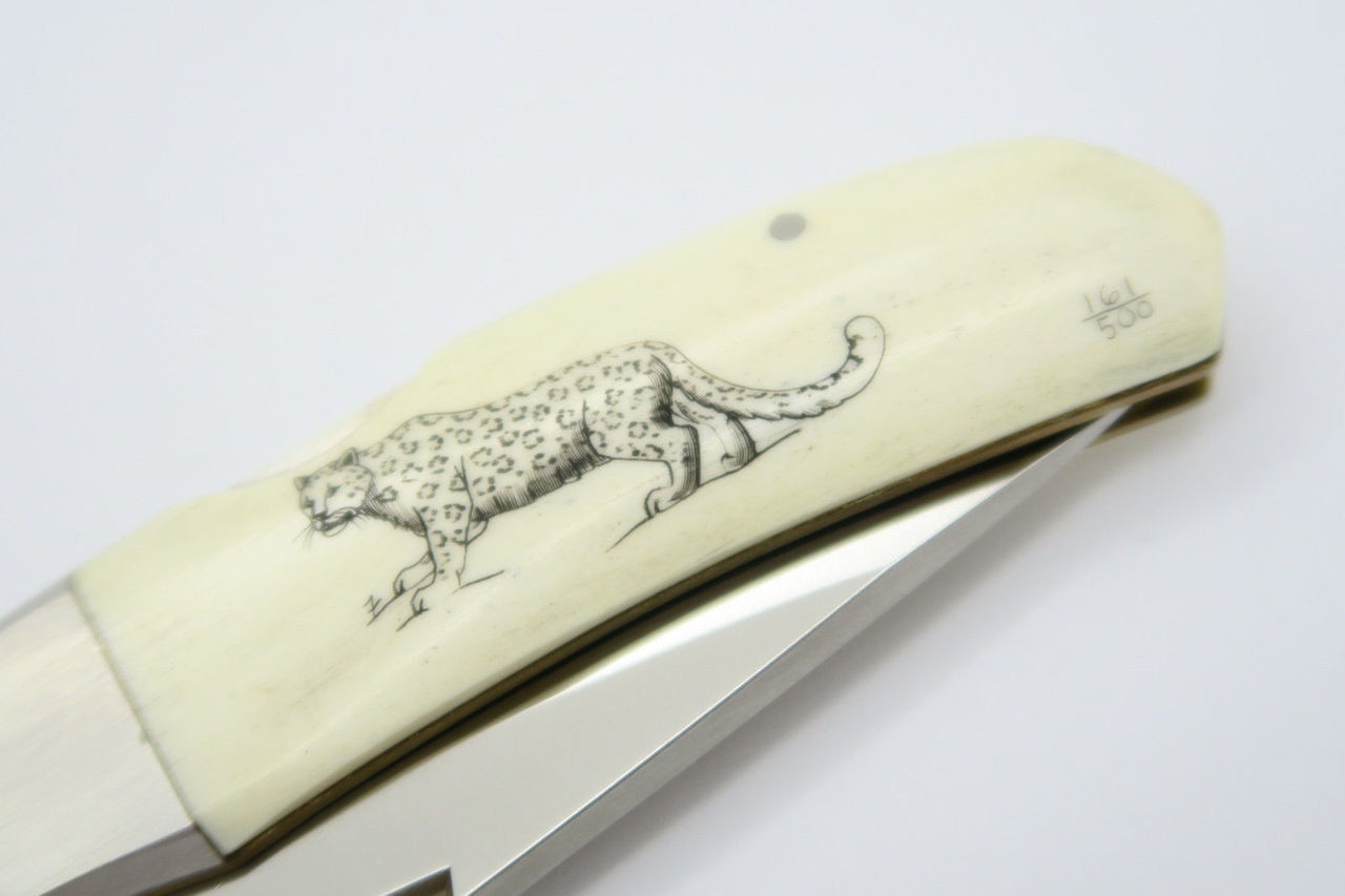 Vintage Kershaw Kai 4200 Seki Japan Cheetah Scrimshaw Lockback