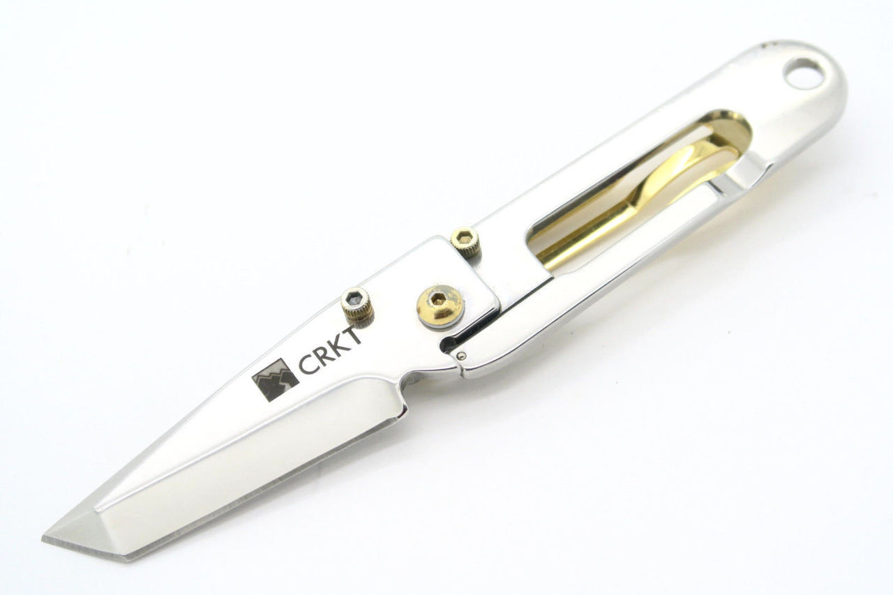 Vtg CRKT Kiss 5500G Gold 2001 Shot Show Tanto Framelock Folding