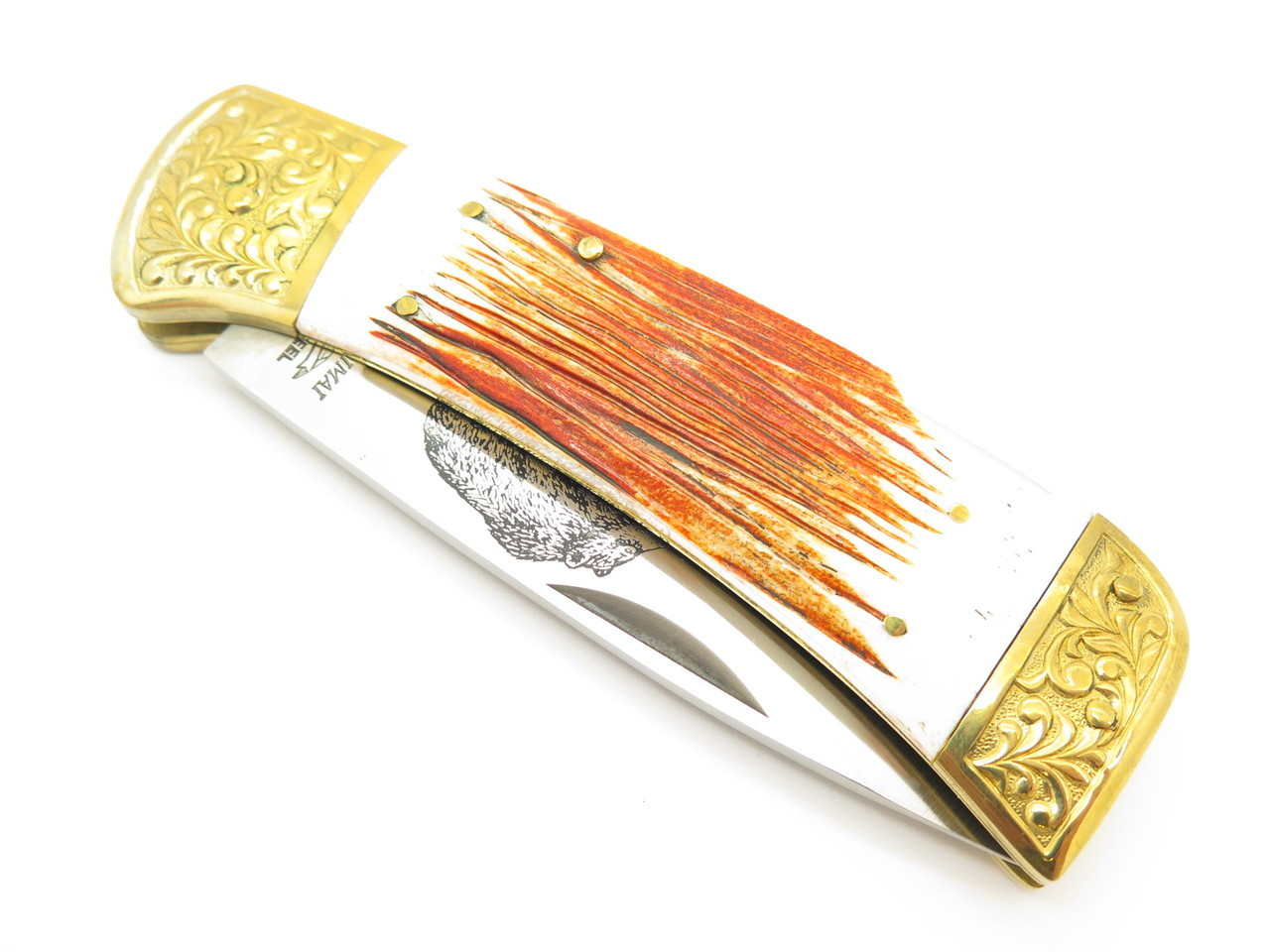 Vtg Parker Imai KF-539 Seki Japan Wildlife Bear Bone Stag Folding