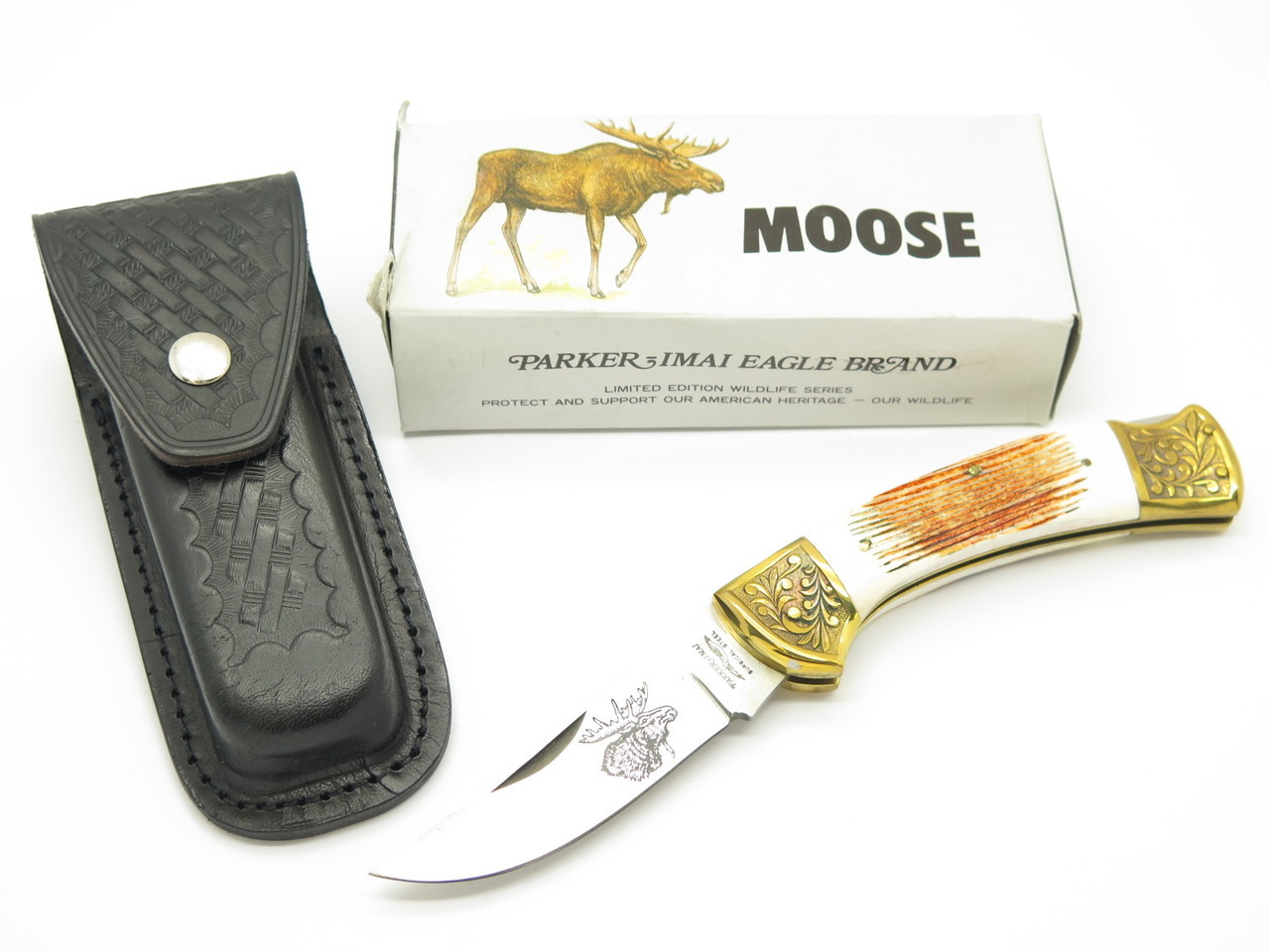 Vtg Parker Imai KF-115 Seki Japan Wildlife Moose Stag Bone Folding