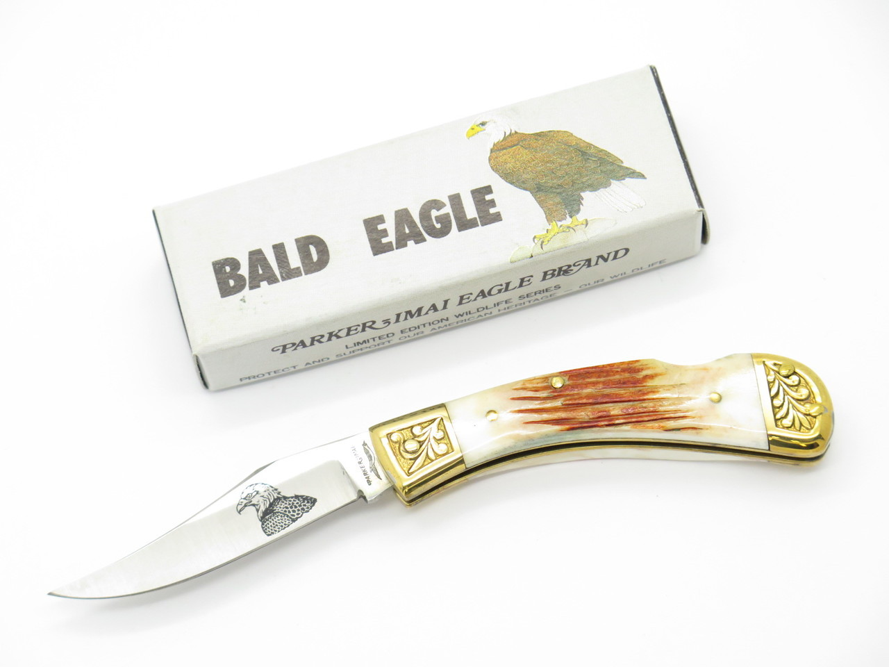 Vtg Parker Imai KF-542 Seki Japan Wildlife Eagle Bone Stag Folding
