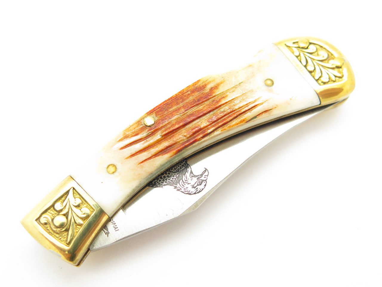 Vtg Parker Imai KF-542 Seki Japan Wildlife Eagle Bone Stag Folding