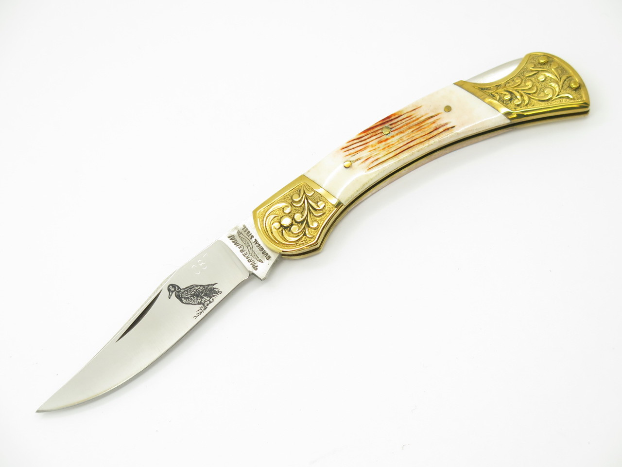 Vtg Parker Imai KF-74 Seki Japan Wildlife Duck Bone Stag Folding