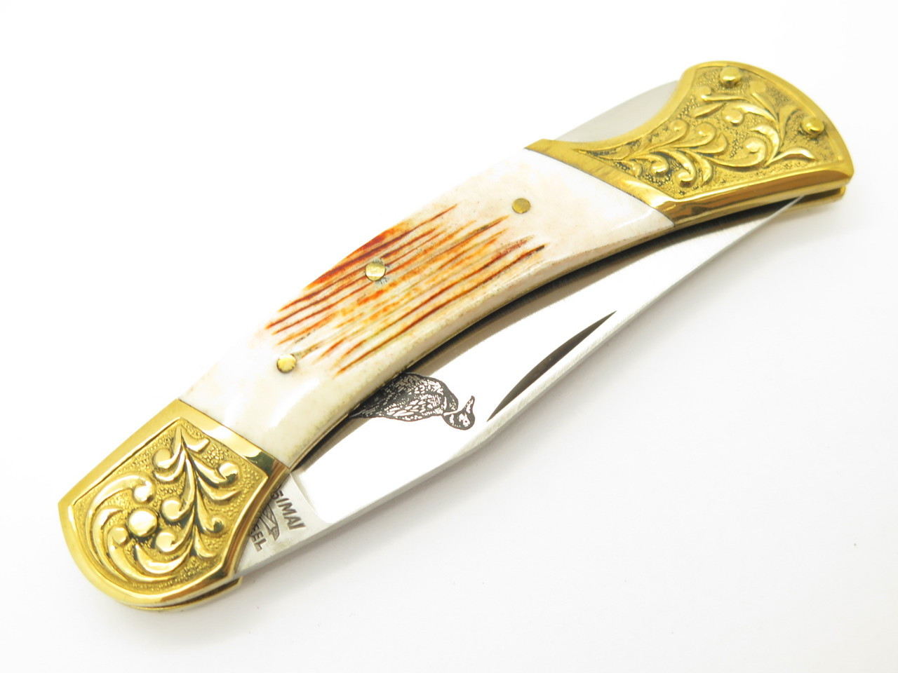 Vtg Parker Imai KF-74 Seki Japan Wildlife Duck Bone Stag Folding