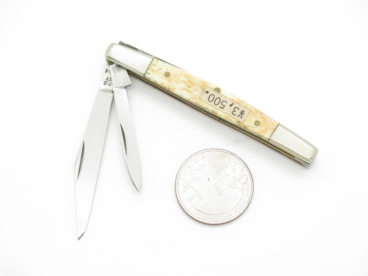 Vintage 1970s SFB Seki Japan Small Bone Handle Folding Pocket Jack