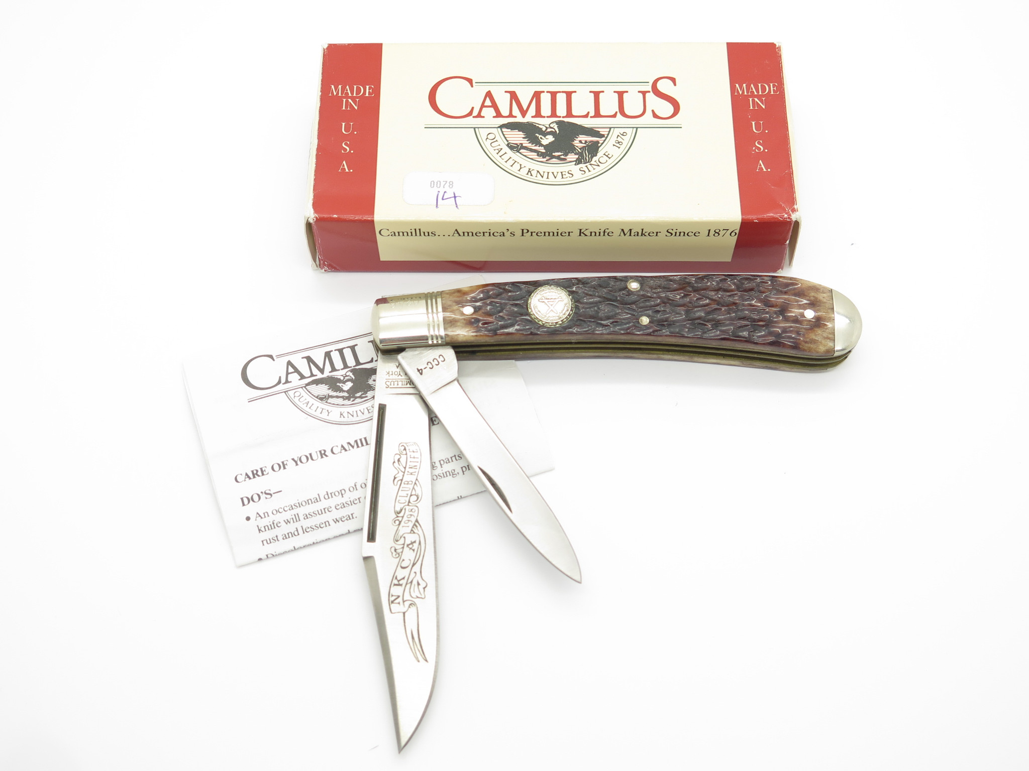 1998 Camillus USA NKCA CCC-4 Jigged Bone Jumbo Folding Trapper