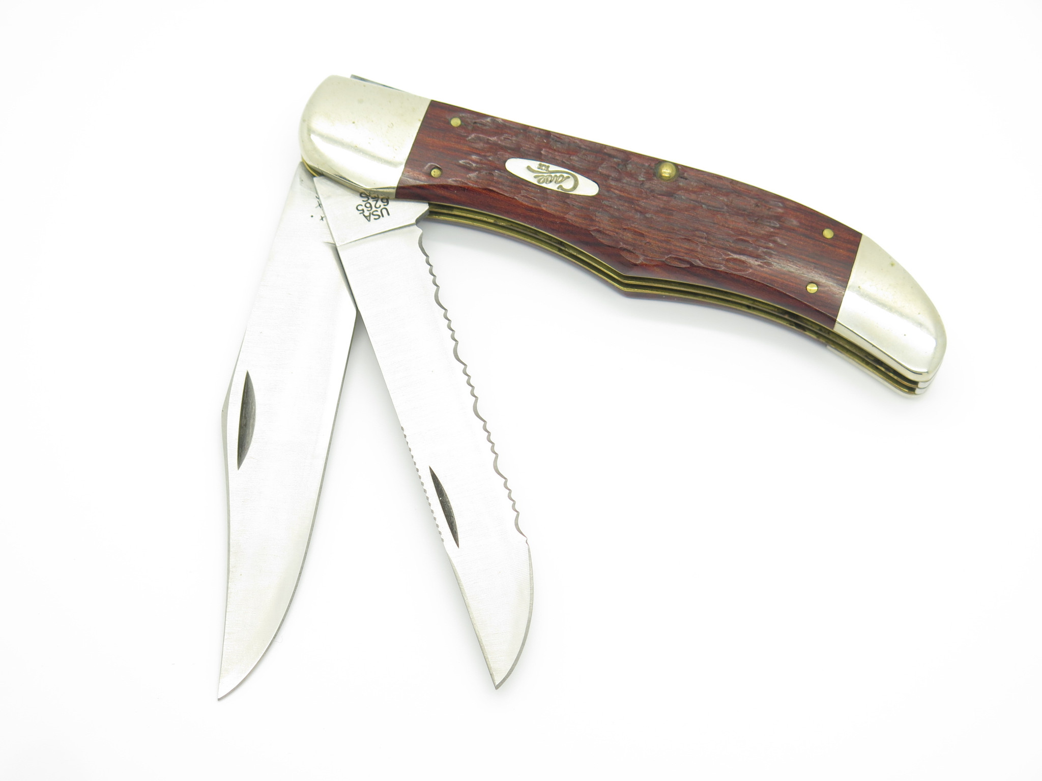 2000 Case XX 6265 Brown Jigged Wood Serrated Folding Hunter Knife