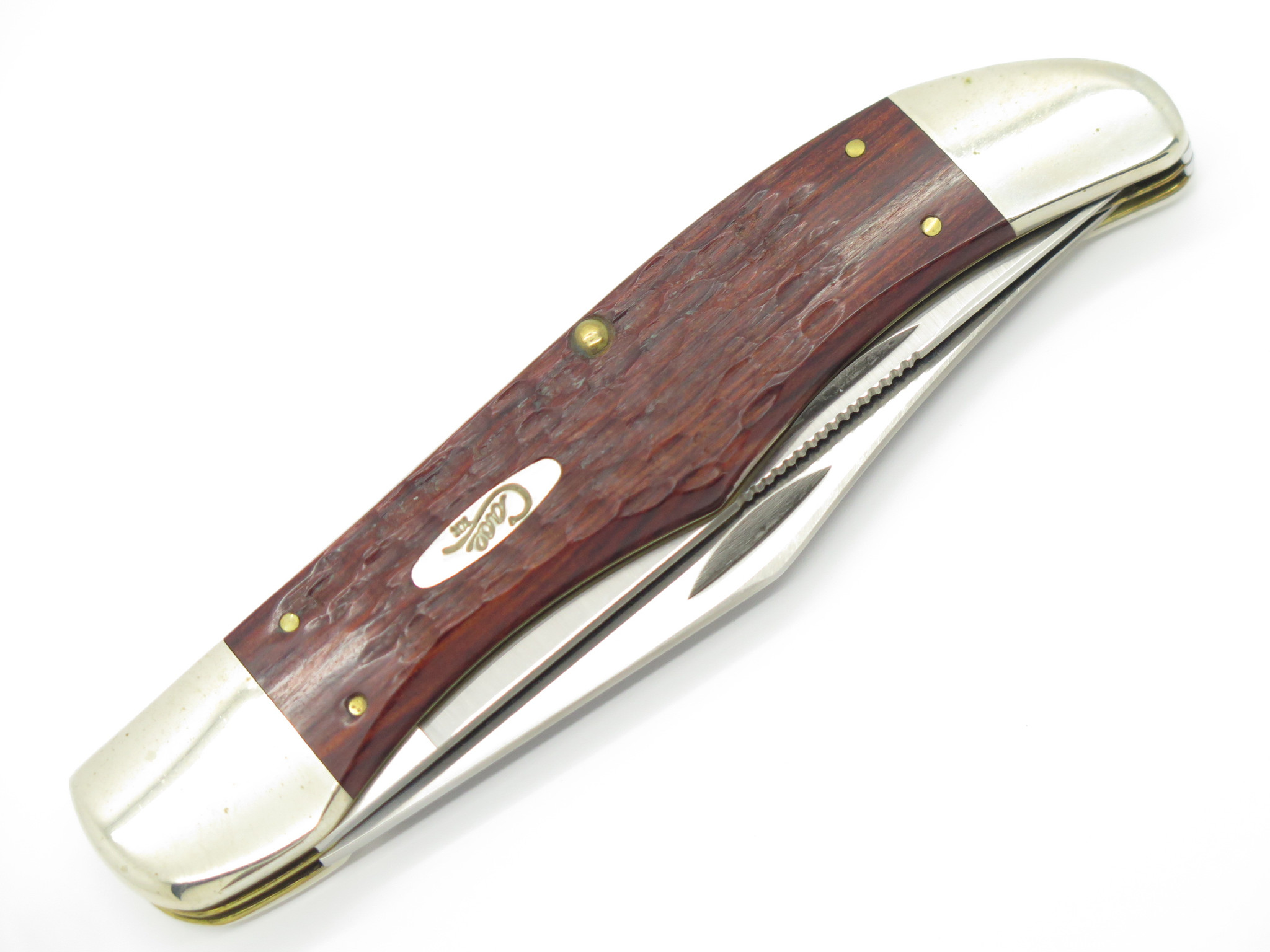 2000 Case XX 6265 Brown Jigged Wood Serrated Folding Hunter Knife