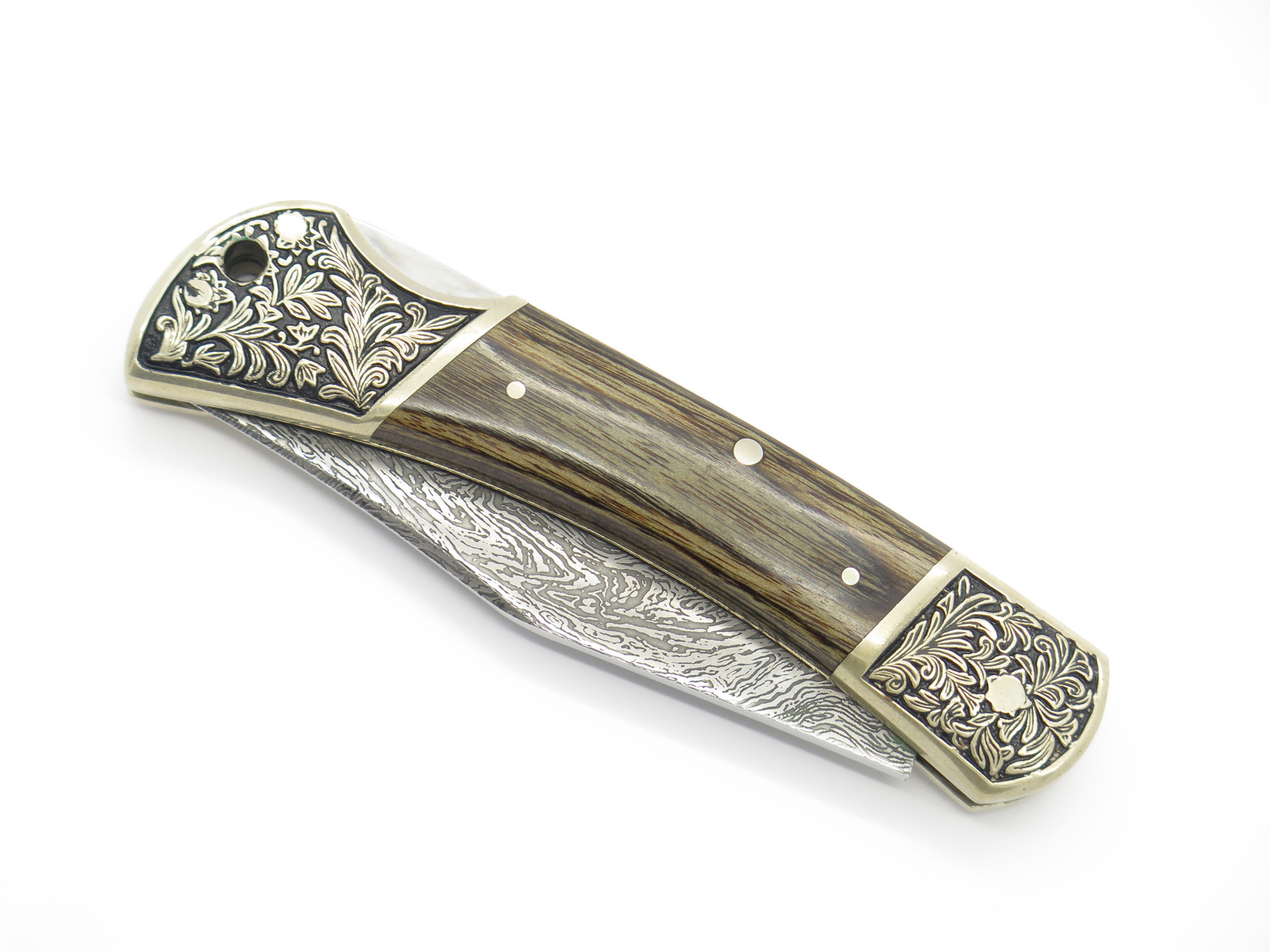 Vtg Herbertz German Rostfrei Etched Scroll Folding Hunter Lockback