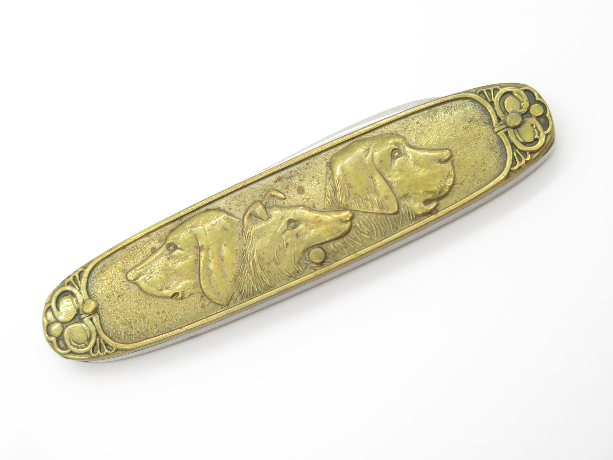 Vtg Parker Seki Japan Brass Handle Dog Scene Gentleman Folding