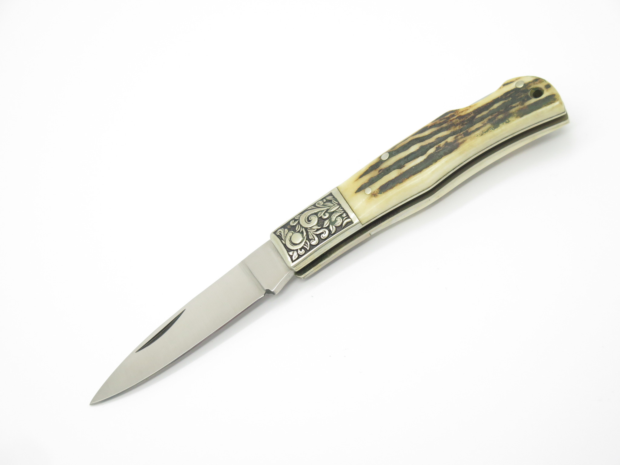 Vtg Athro Seki Japan Jess Horn Design Stag Folding Lockback Pocket