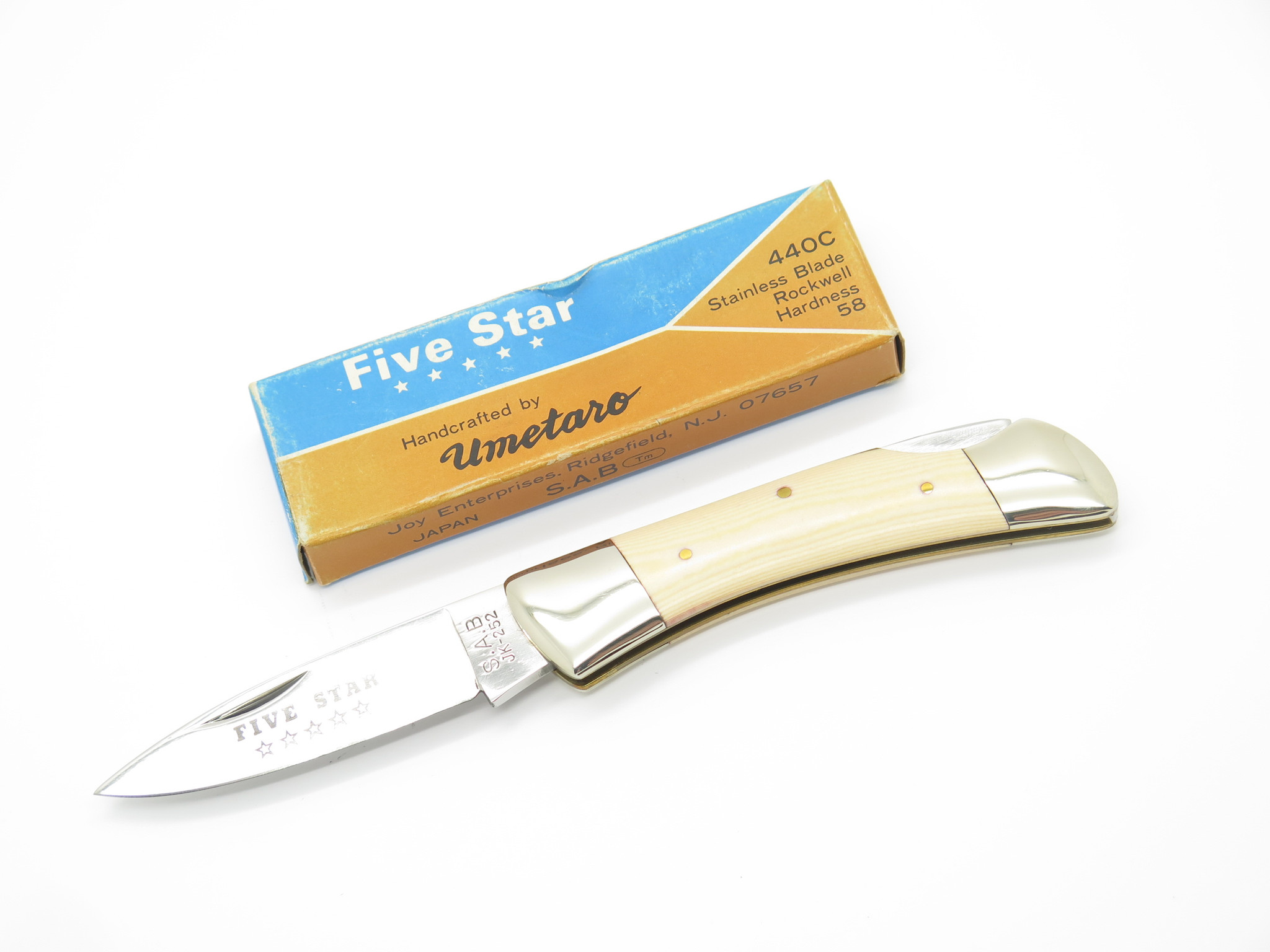 Vtg Joy Five Star SAB Umetaro Seki Japan Micarta Folding Lockback