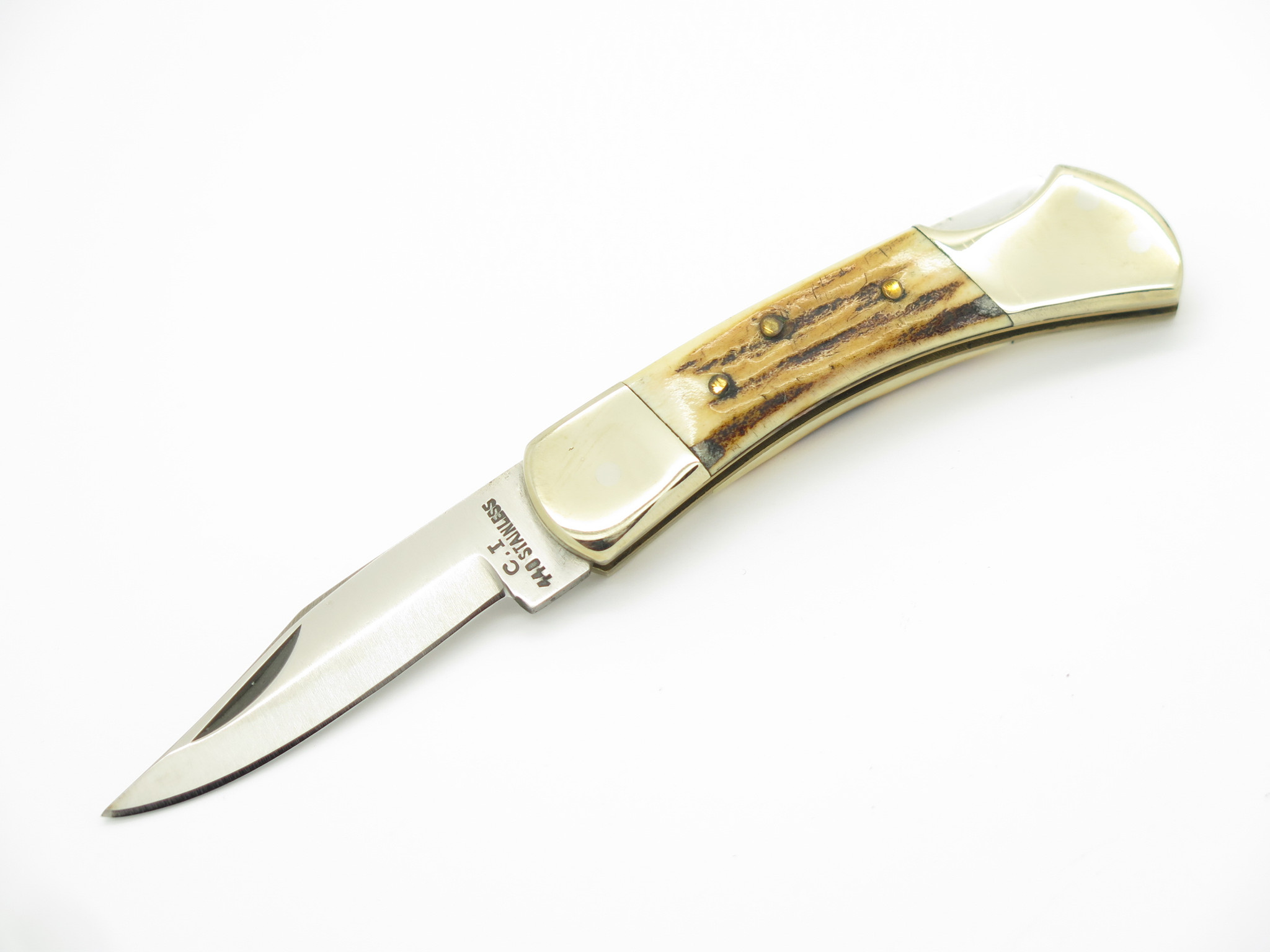レトロシルバー（ S I L V E R)コンパクト Vtg C.I. 570 Silver Stag Seki Japan Small Stag Folding Lockback
