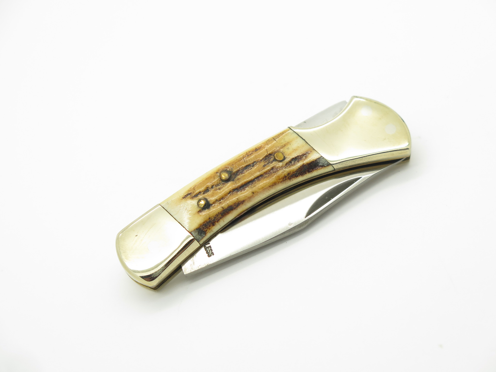 Vtg C.I. 570 Silver Stag Seki Japan Small Stag Folding Lockback