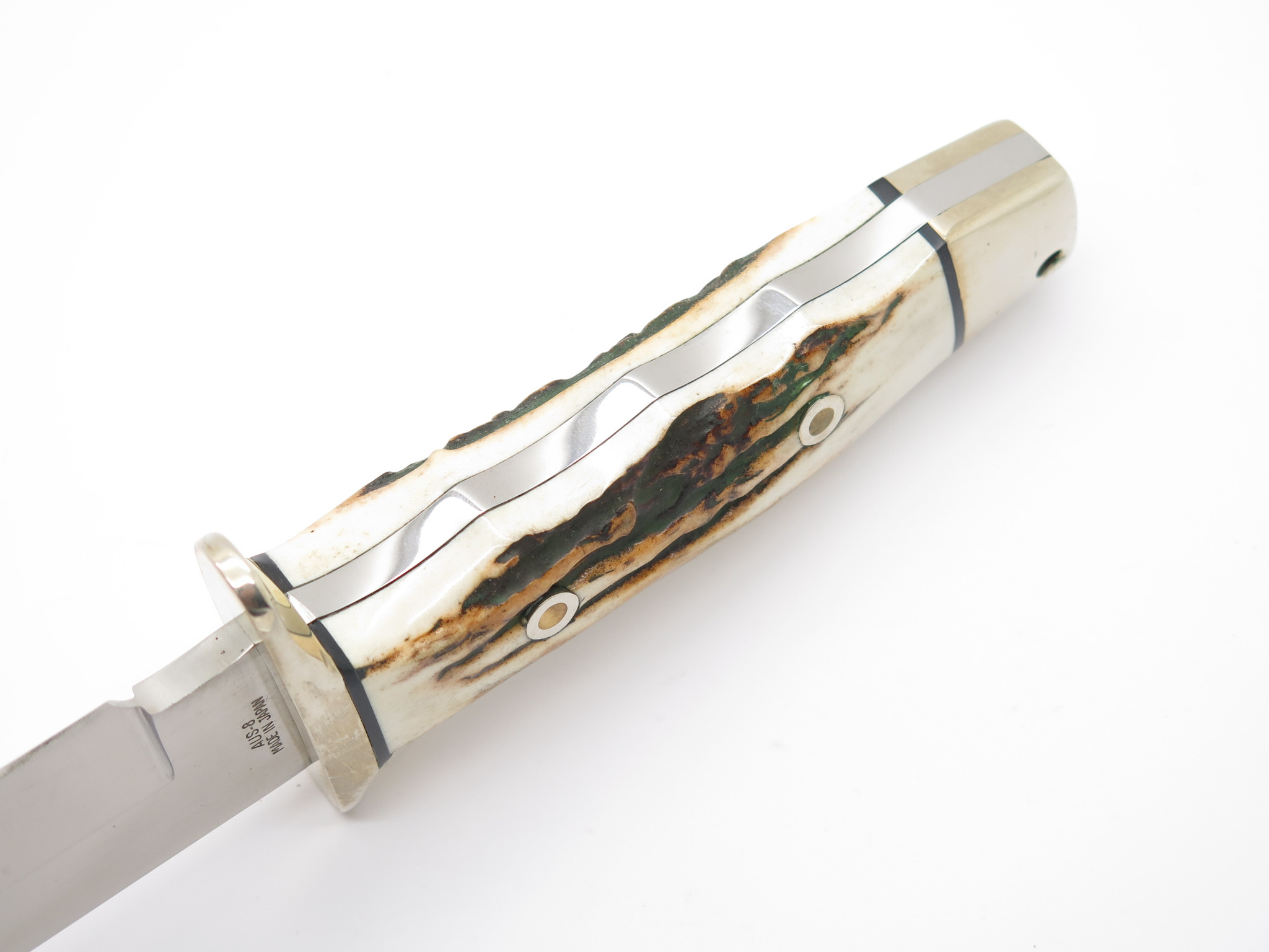 Vtg A.G. Russell 1998 Tak Fukuta Seki Japan AUS8 Stag Fixed Bowie