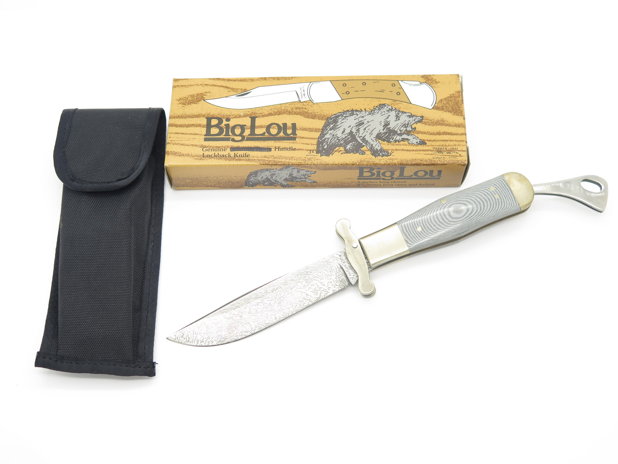 Vtg 1982-85 Parker & Son K418 Seki Japan Micarta Damascus Folding