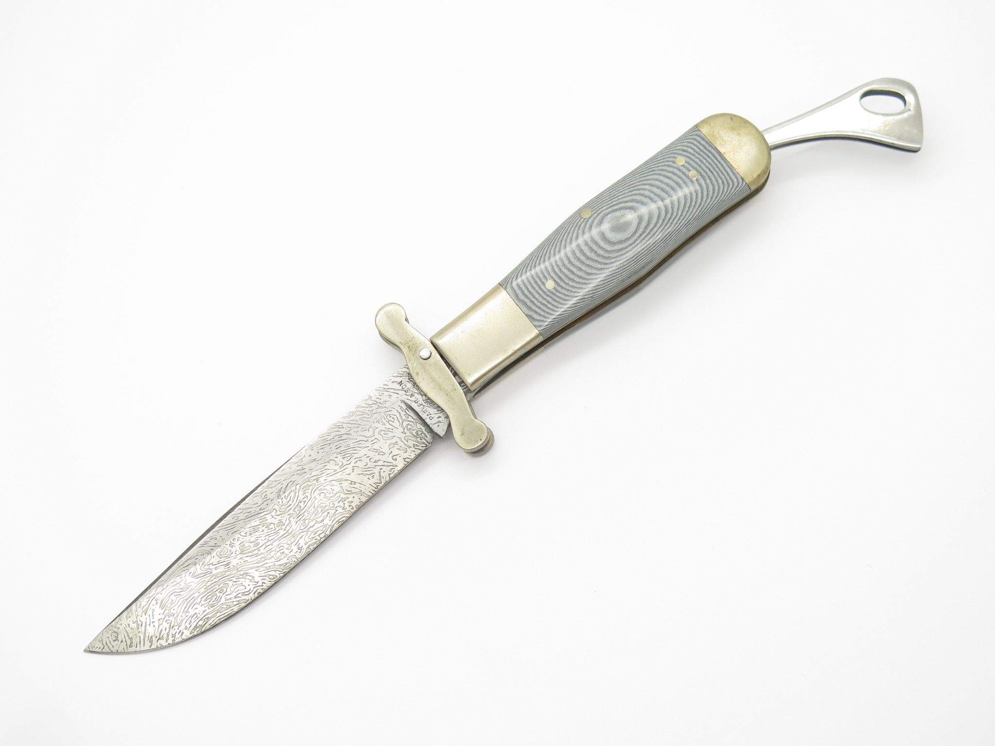 Vtg 1982-85 Parker & Son K418 Seki Japan Micarta Damascus Folding