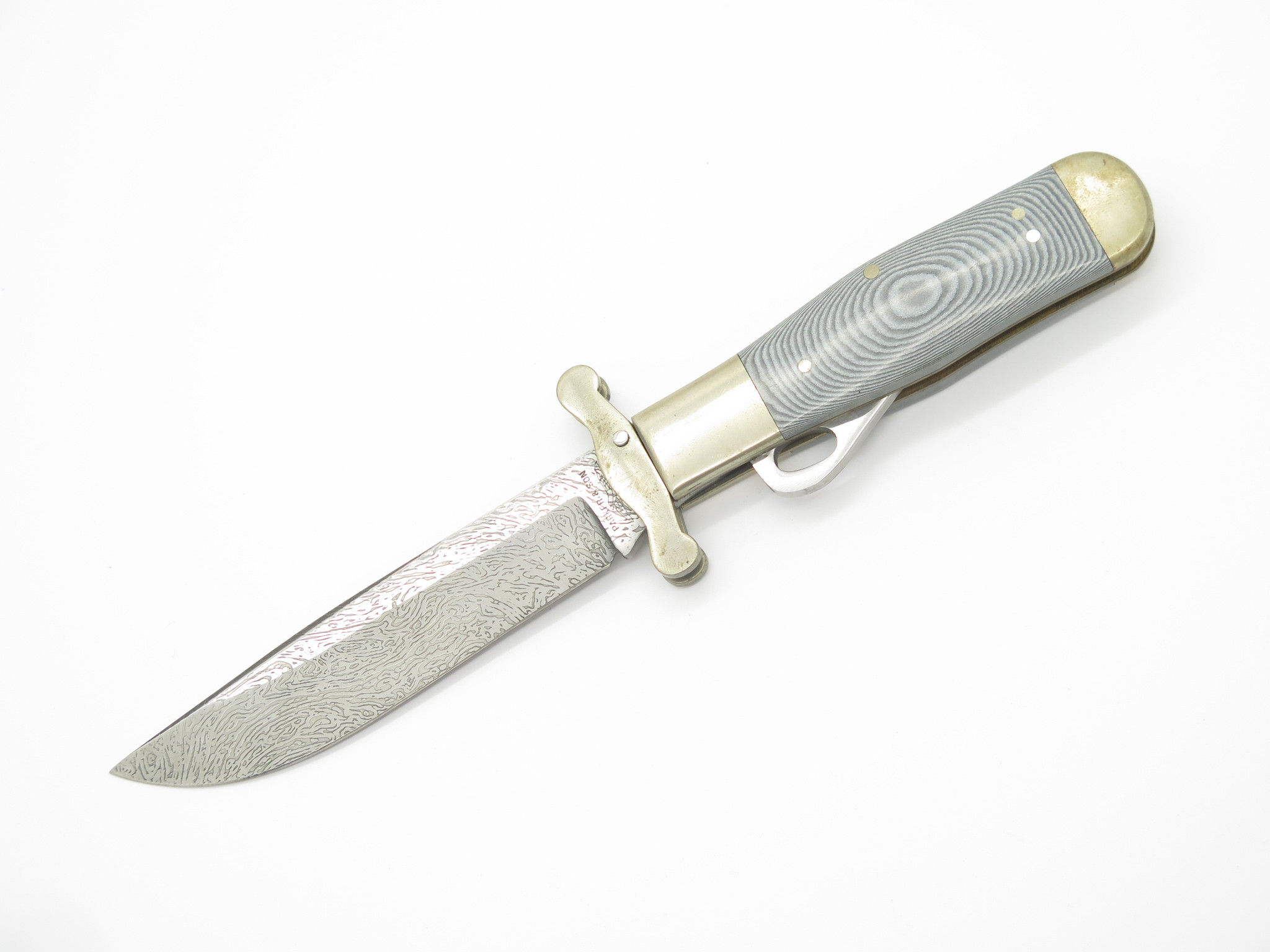 Vtg 1982-85 Parker & Son K418 Seki Japan Micarta Damascus Folding