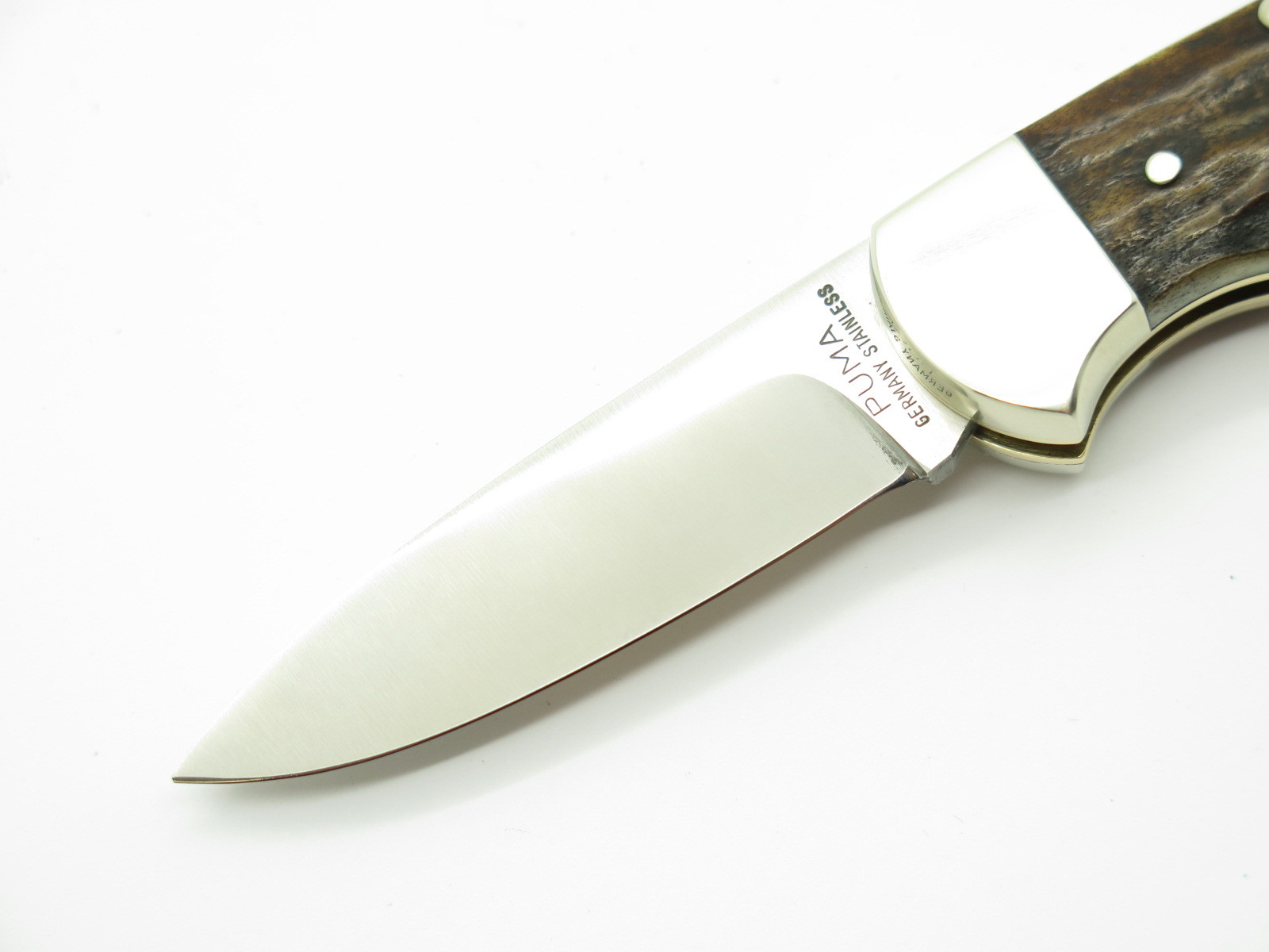 Vtg 1982 Puma 740 4 Star Solingen Germany Stag Folding Lockback
