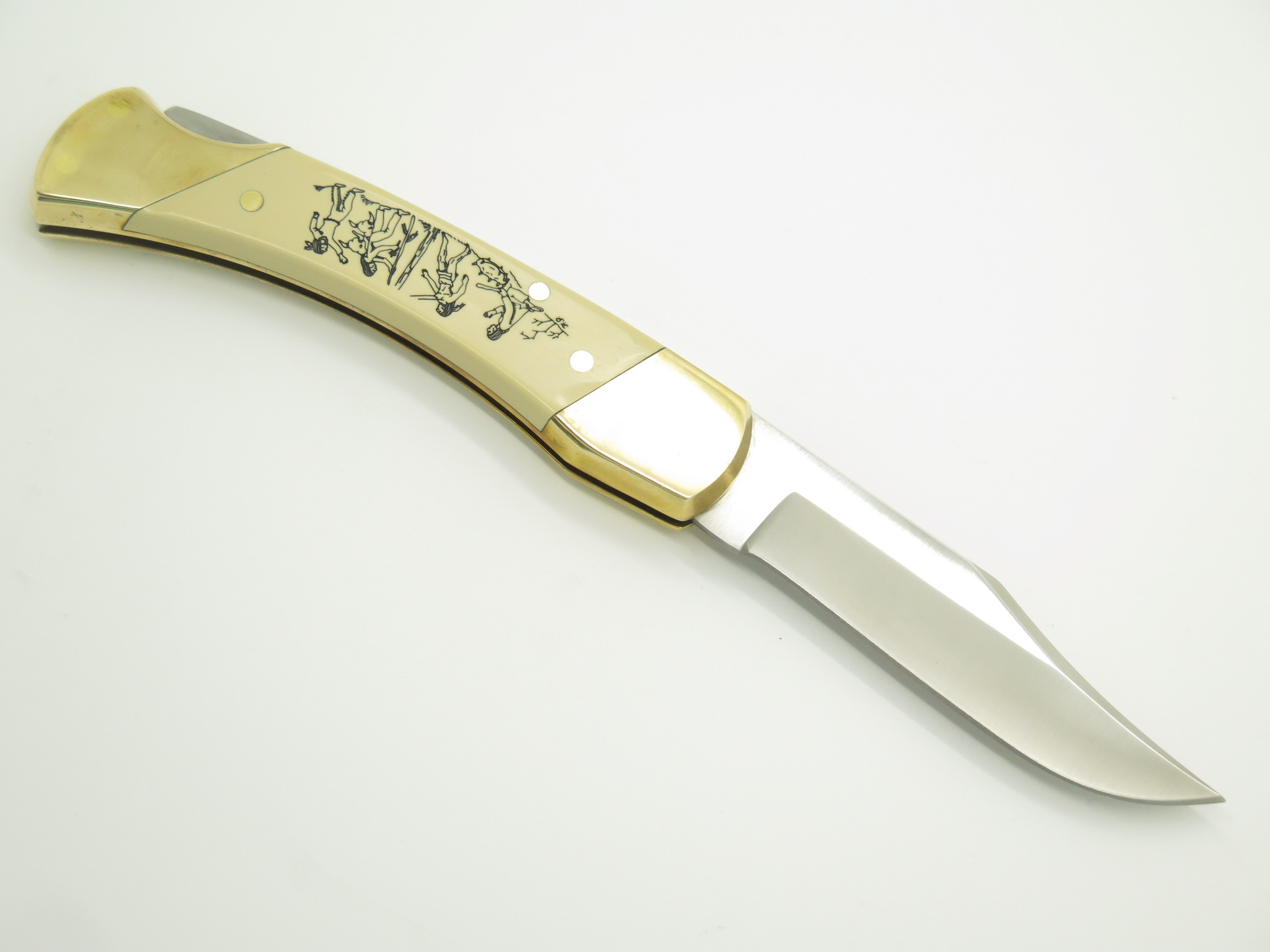 Vintage Schrade USA Uncle Henry Sun Dance Scrimshaw Folding Hunter