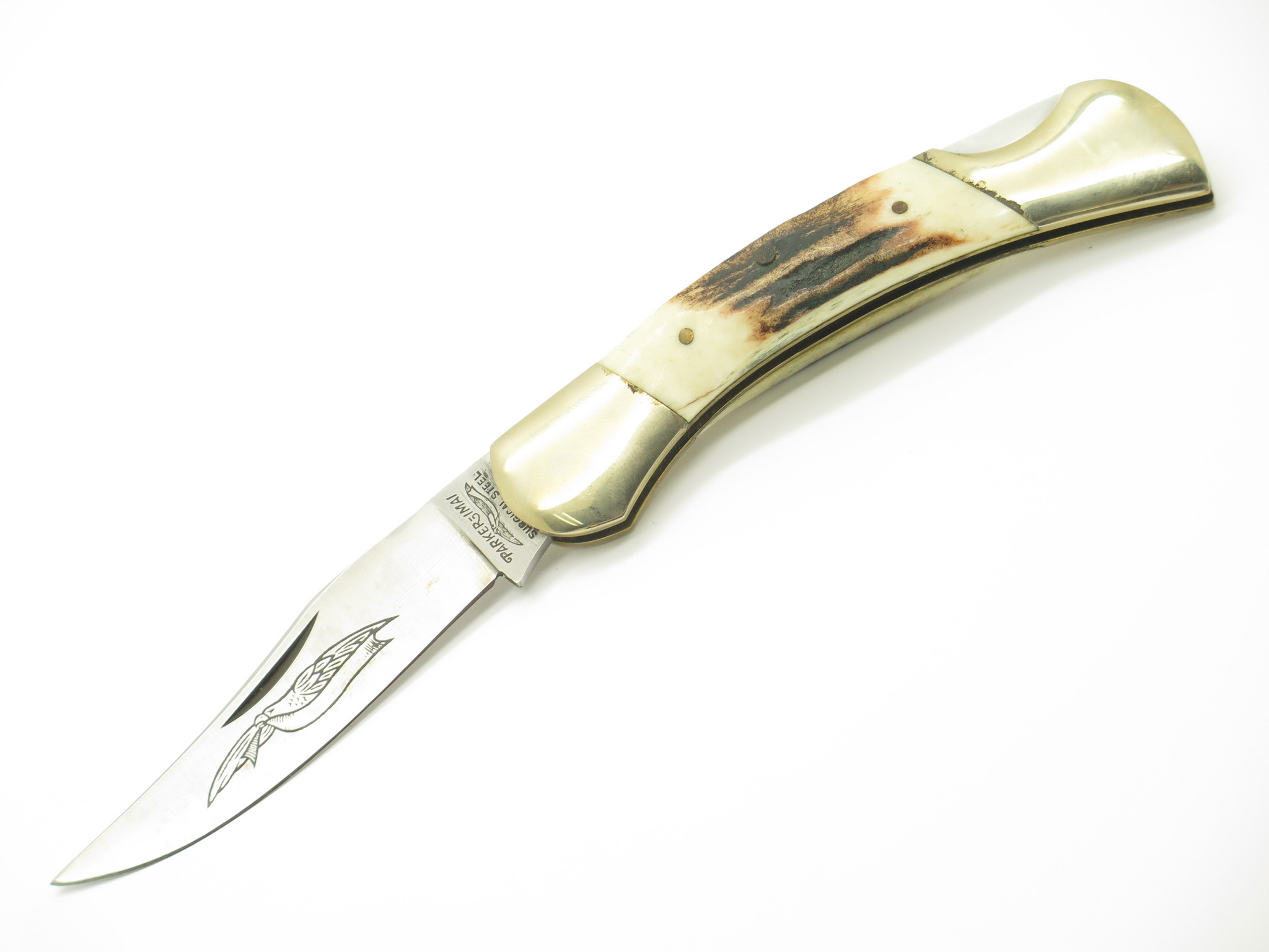 Vintage 1980s Parker Imai Seki Japan K74-F Stag Folding Lockback