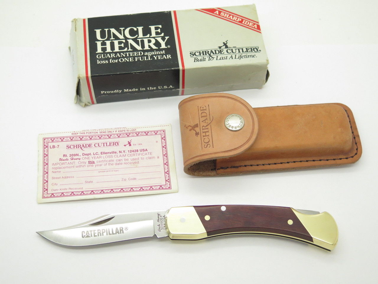 Vtg Schrade Uncle Henry LB8 Caterpillar Folding Hunter Knife LB7 Bear