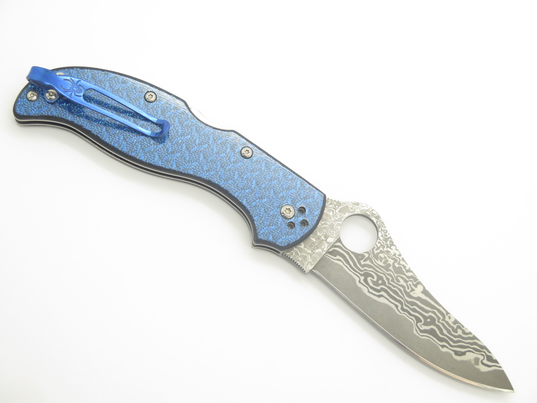 Spyderco C90 C90GFBLPD Stretch Seki Japan Nishijin Blue Damascus