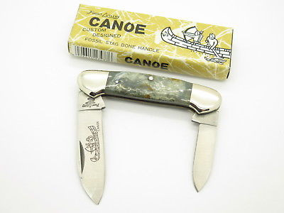 Vtg Frost Seki Japan Canoe Fossil Stag Bone Folding Pocket Knife