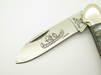 Vtg Frost Seki Japan Canoe Fossil Stag Bone Folding Pocket Knife