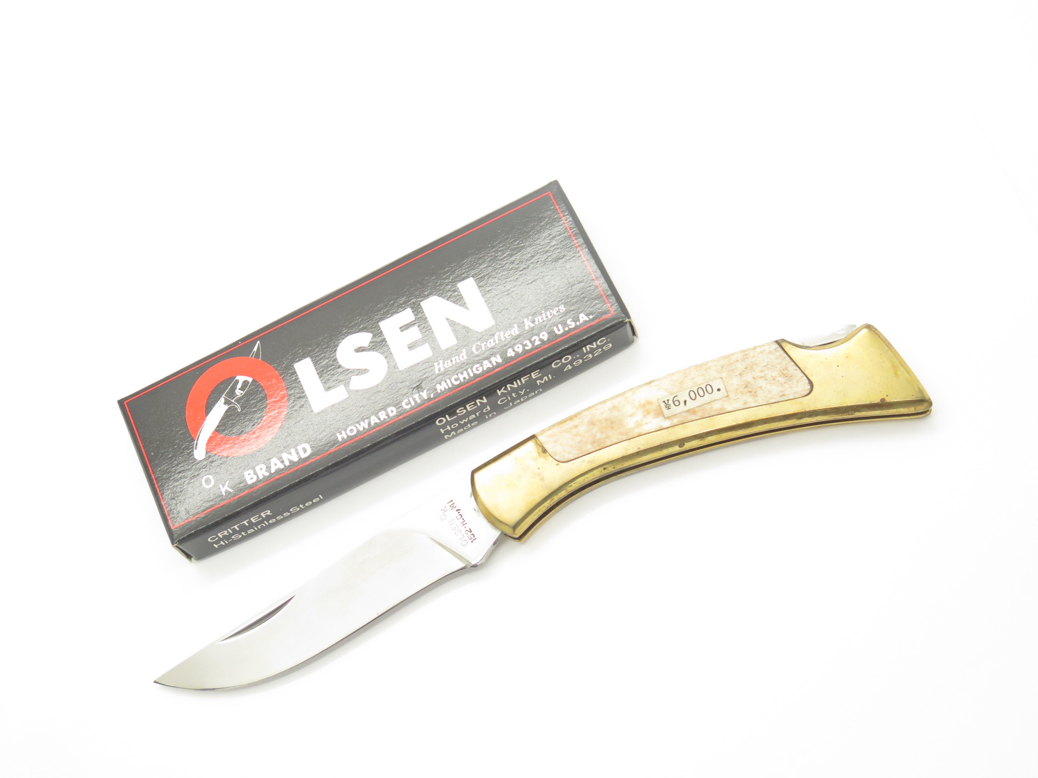 Vtg Olsen OK 152 Proto Seki Japan Seizo Imai Brass & Bone Lockback