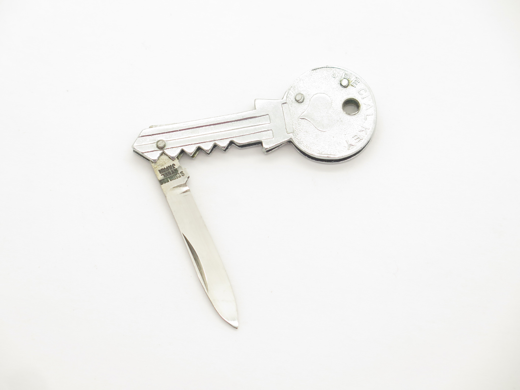 Vintage '80s LuckySon Key Shape Seki Japan Silver Folding Novelty