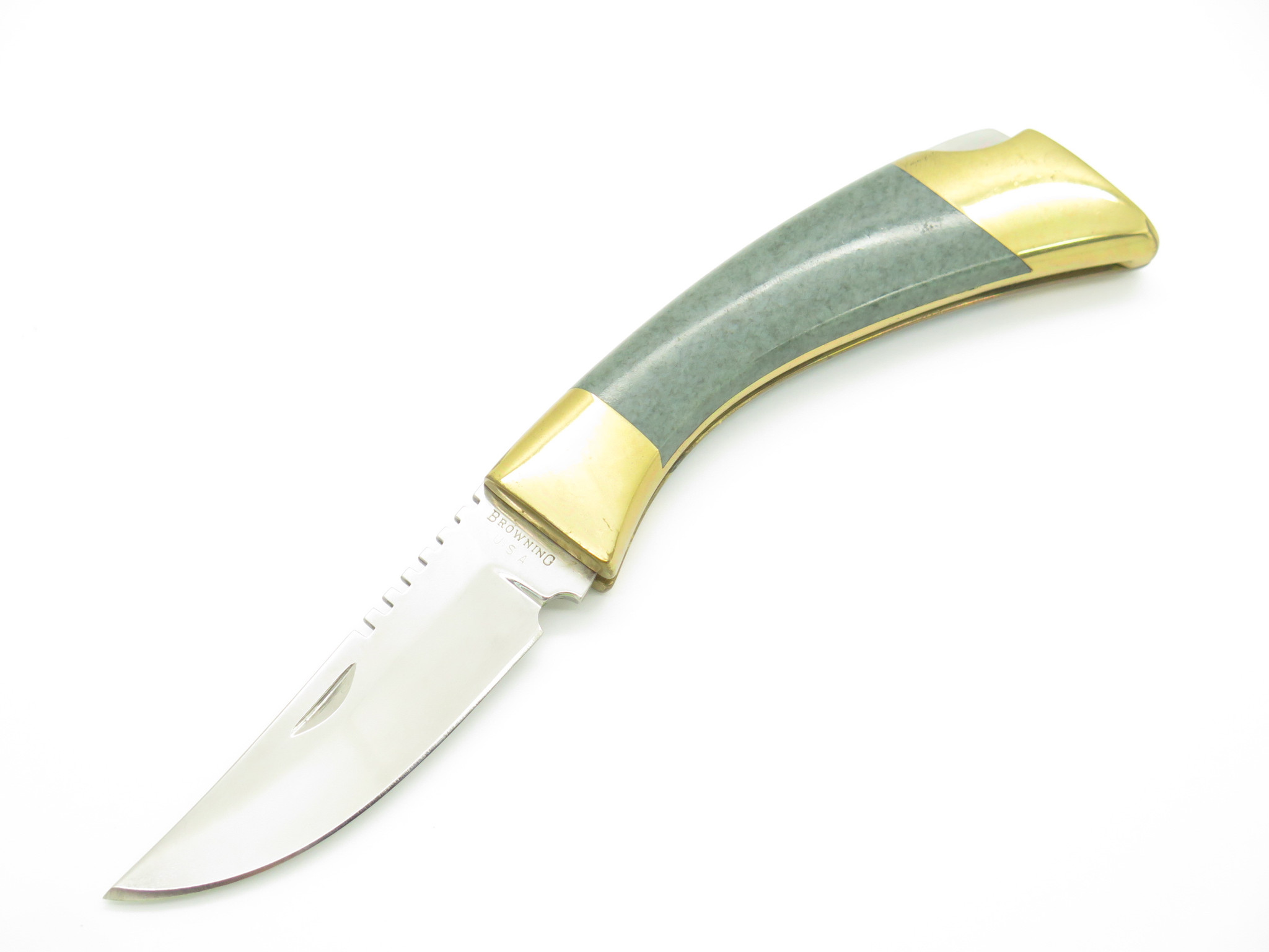 Vintage 1980s Browning USA Great Divide Jade Green Lockback
