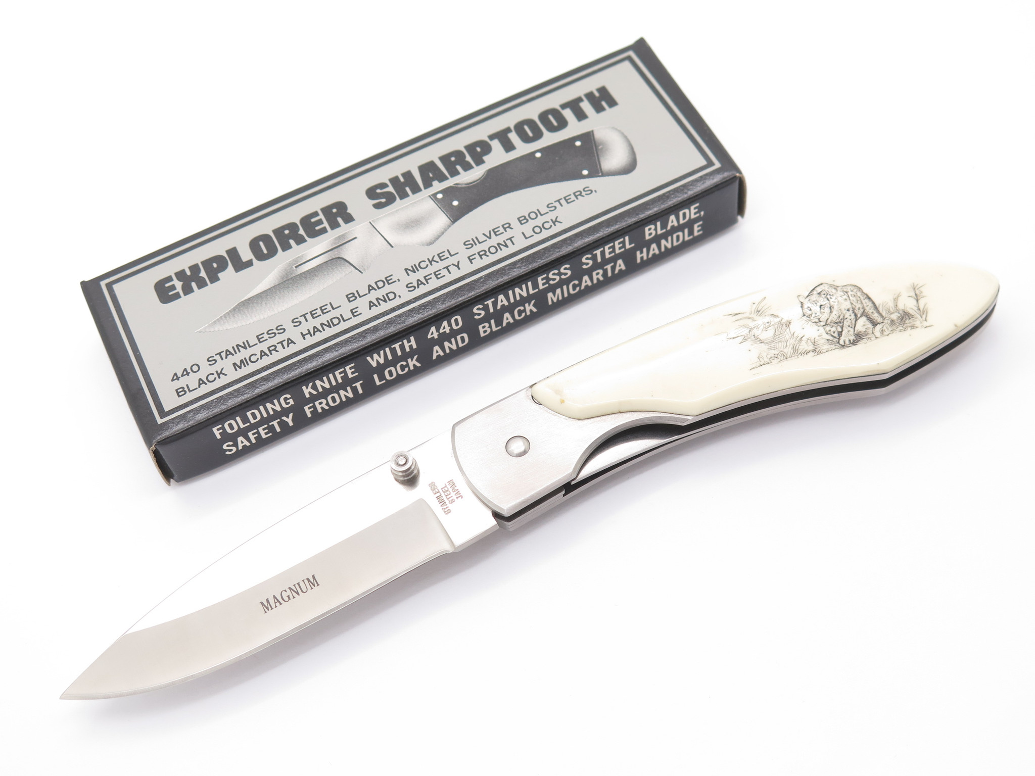 Vintage 1990s Explorer G. Sakai Seki Japan Jaguar Scrimshaw Folding Pocket  Knife - ePrague