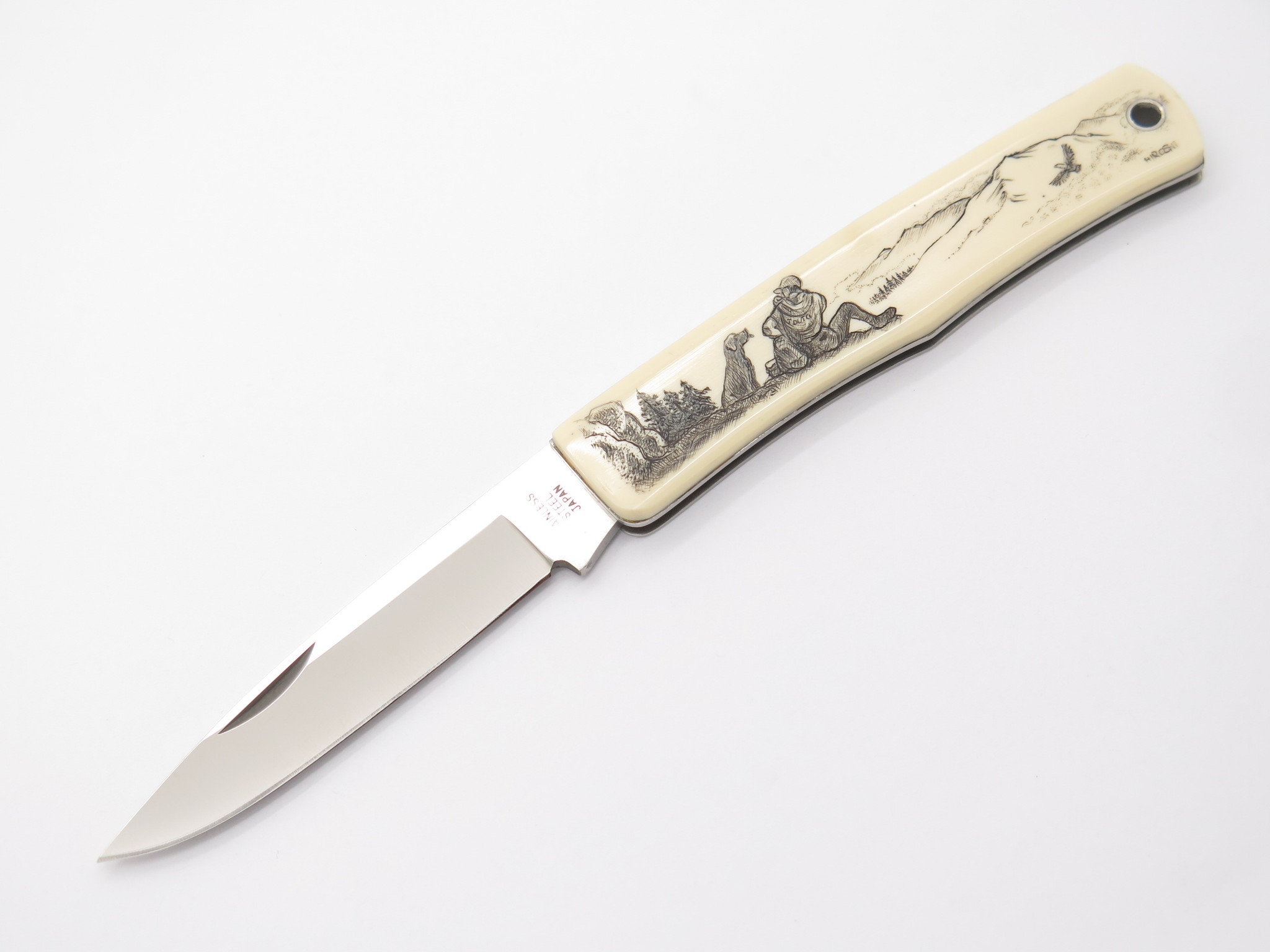 ウオークフォンSX-200 レトロ Vintage Explorer G Sakai Seki Japan Hiker & Dog Scrimshaw Folding