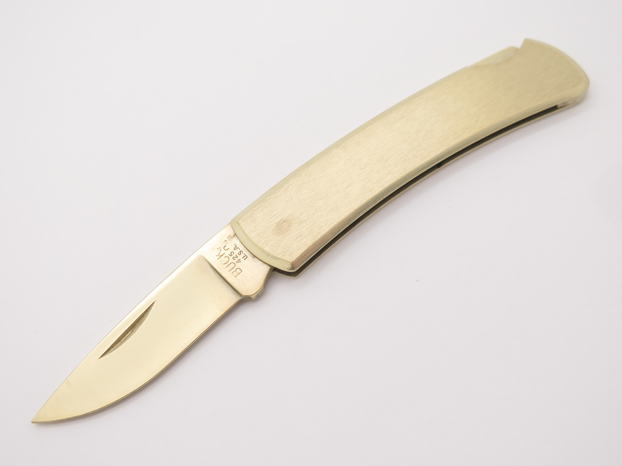 1997 Unusual Buck 425 Gold Tone Stainless Lockback Folding Pocket