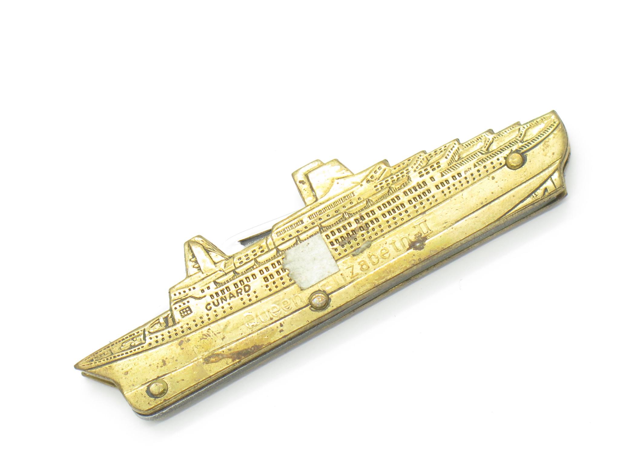 ⭐️古い鉄製自在鍵、大きく重く存在感があります。 Vtg 80s Imai Seki Japan Queen Elizabeth II Ship 3.12