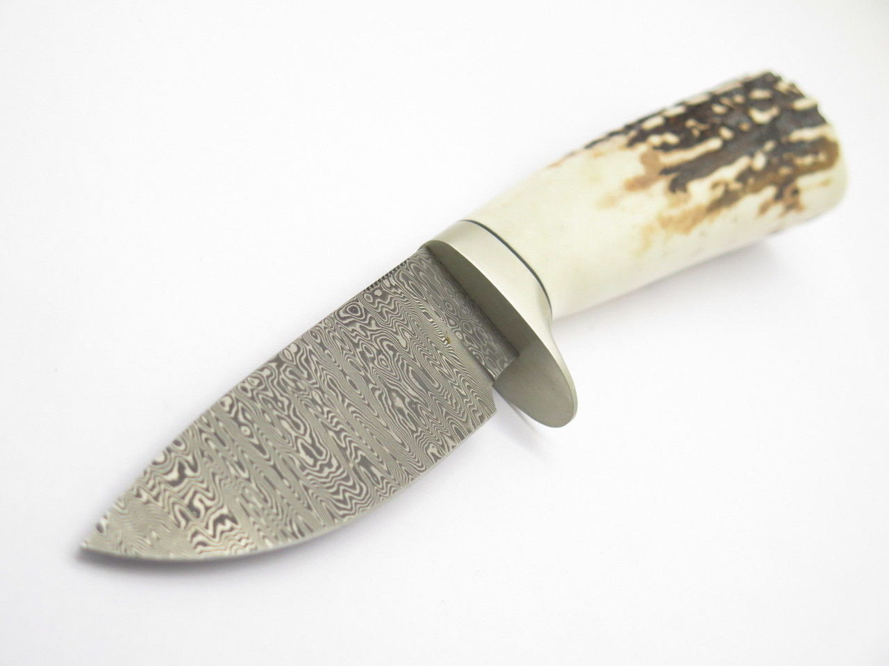 Vtg Charlton LTD Sambar Stag Damascus Custom Fixed Blade Hunting Knife