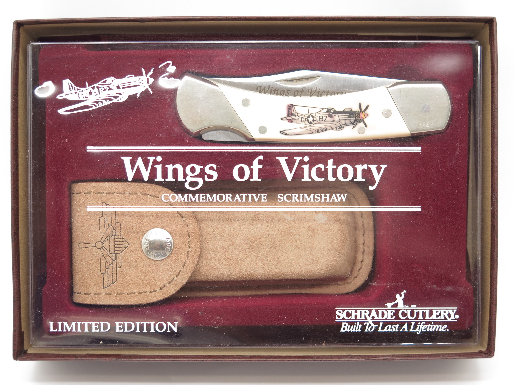 Vintage Schrade USA Limited Scrimshaw P51 Mustang LB7 Folding