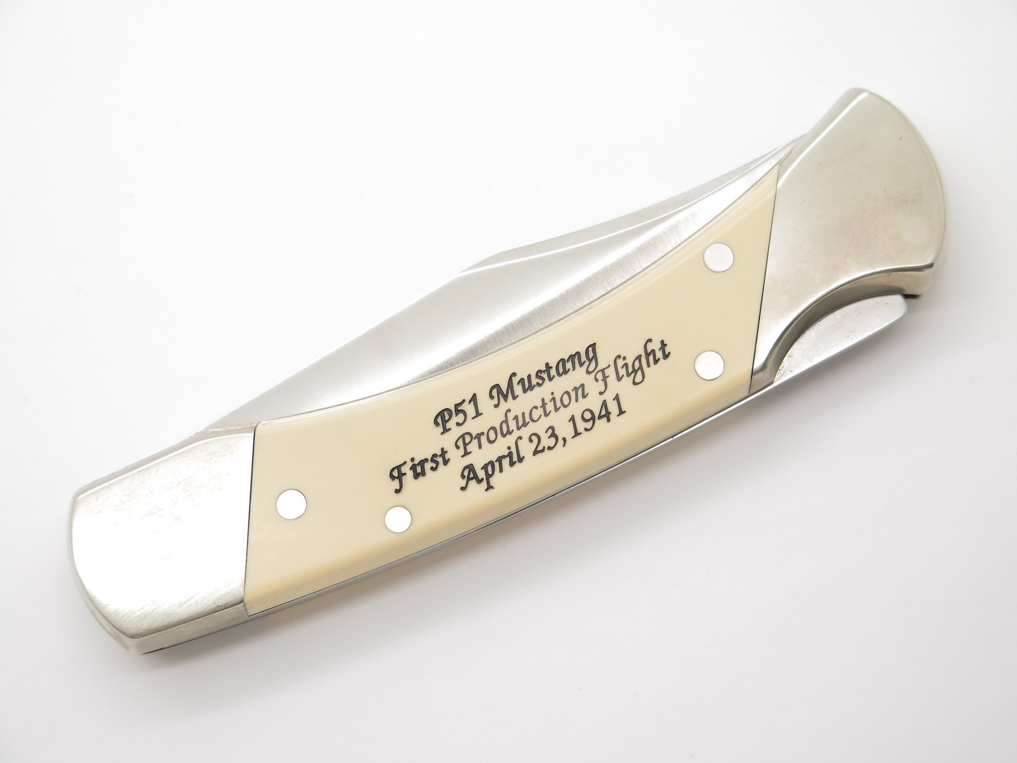 Vintage Schrade USA Limited Scrimshaw P51 Mustang LB7 Folding
