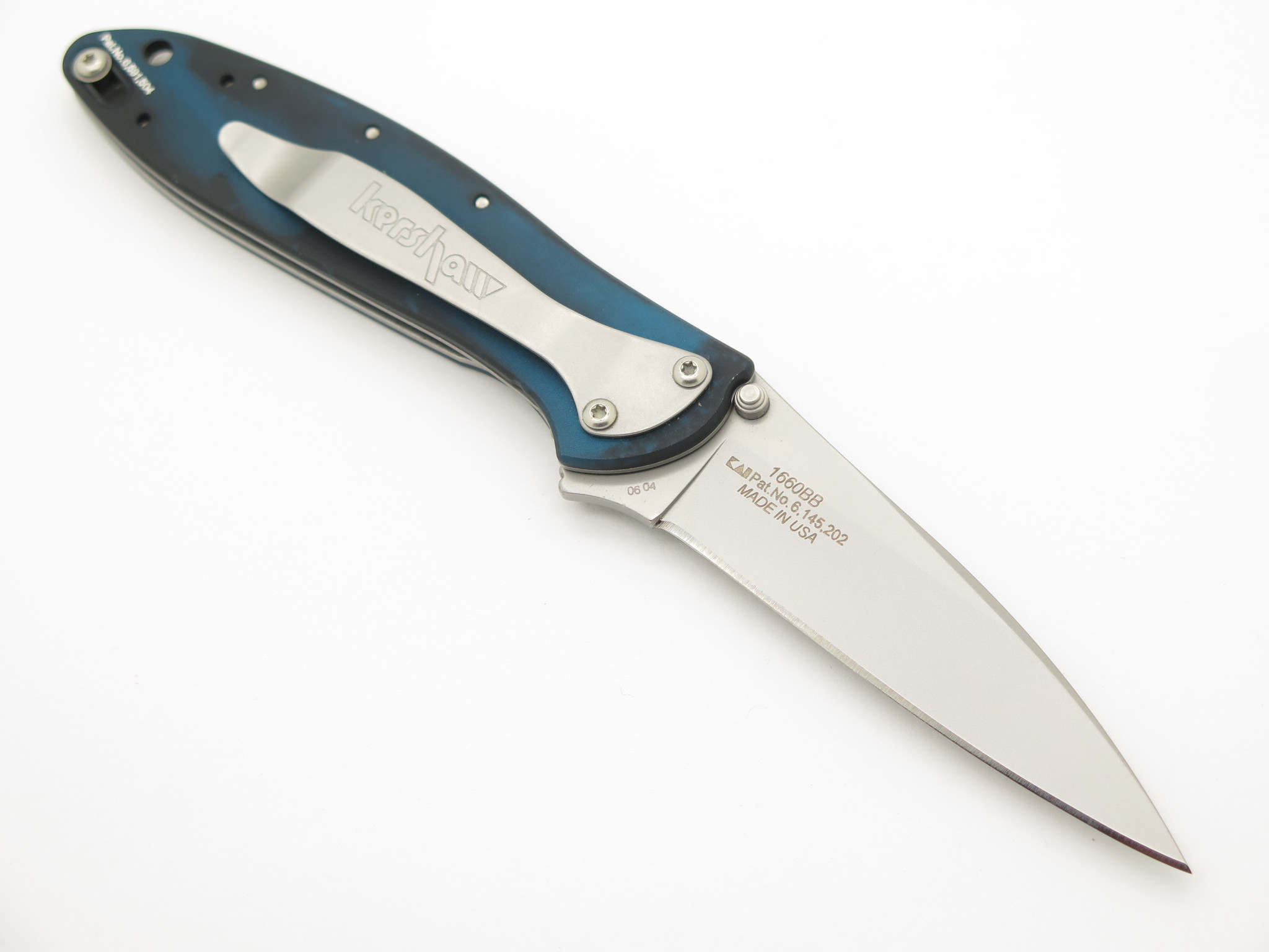 2004 Kershaw 1660BB Leek Smoke Blue Handle Assisted Folding Pocket