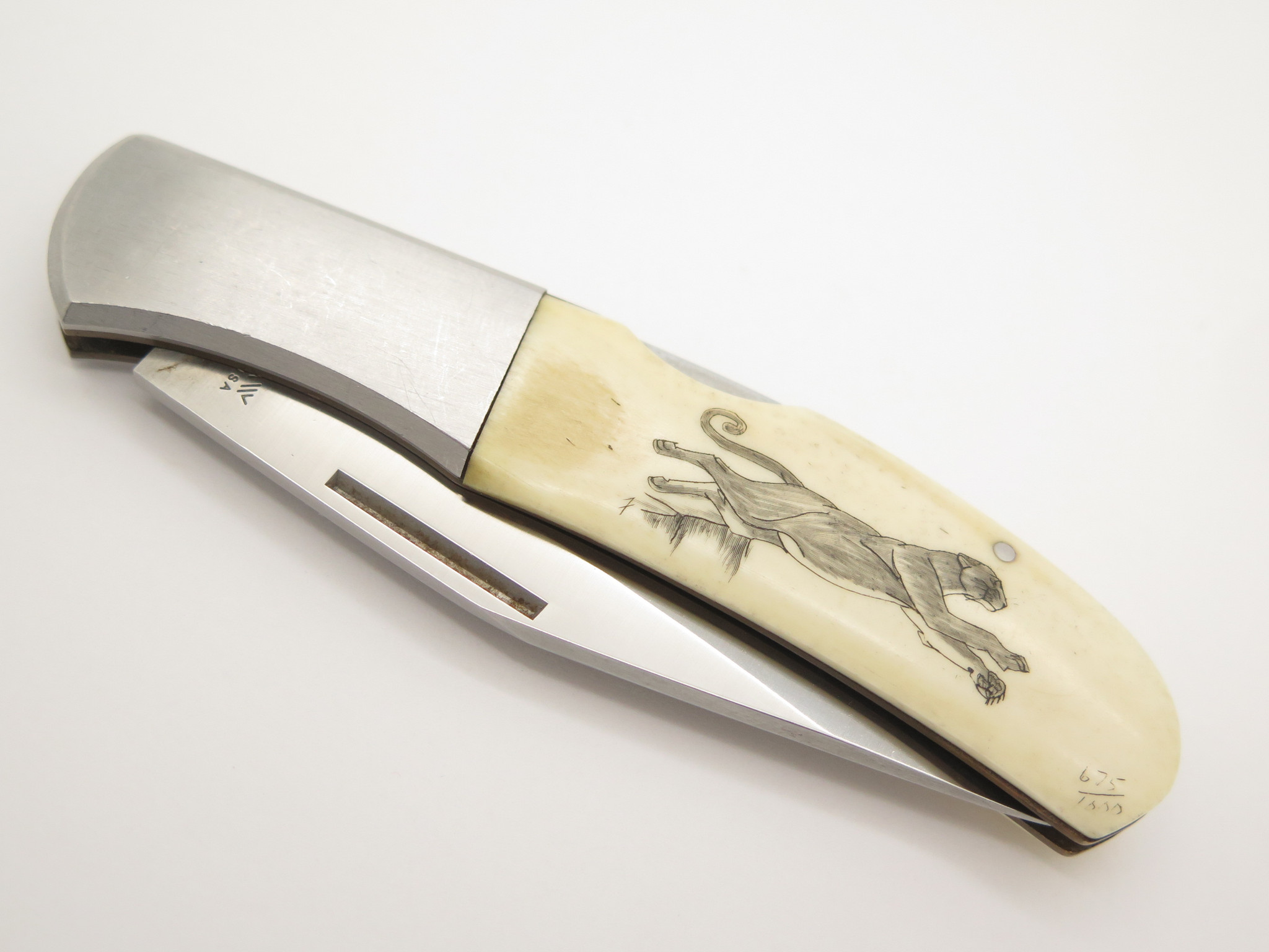 Vtg Kershaw Kai 4200 Seki Japan Lion Scrimshaw Folding Pocket