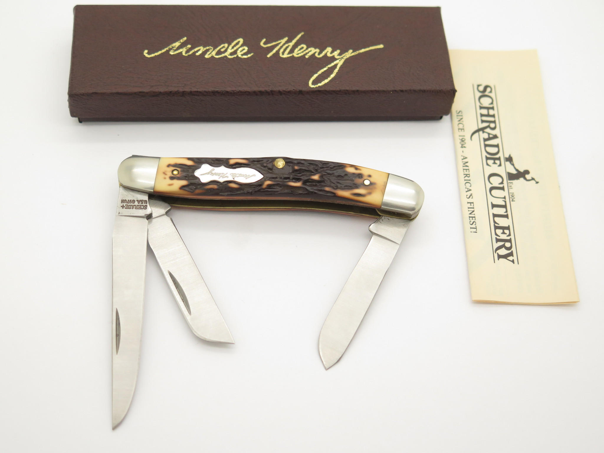 Vtg 1980s Schrade USA Uncle Henry 897UH Premium Stockman Folding