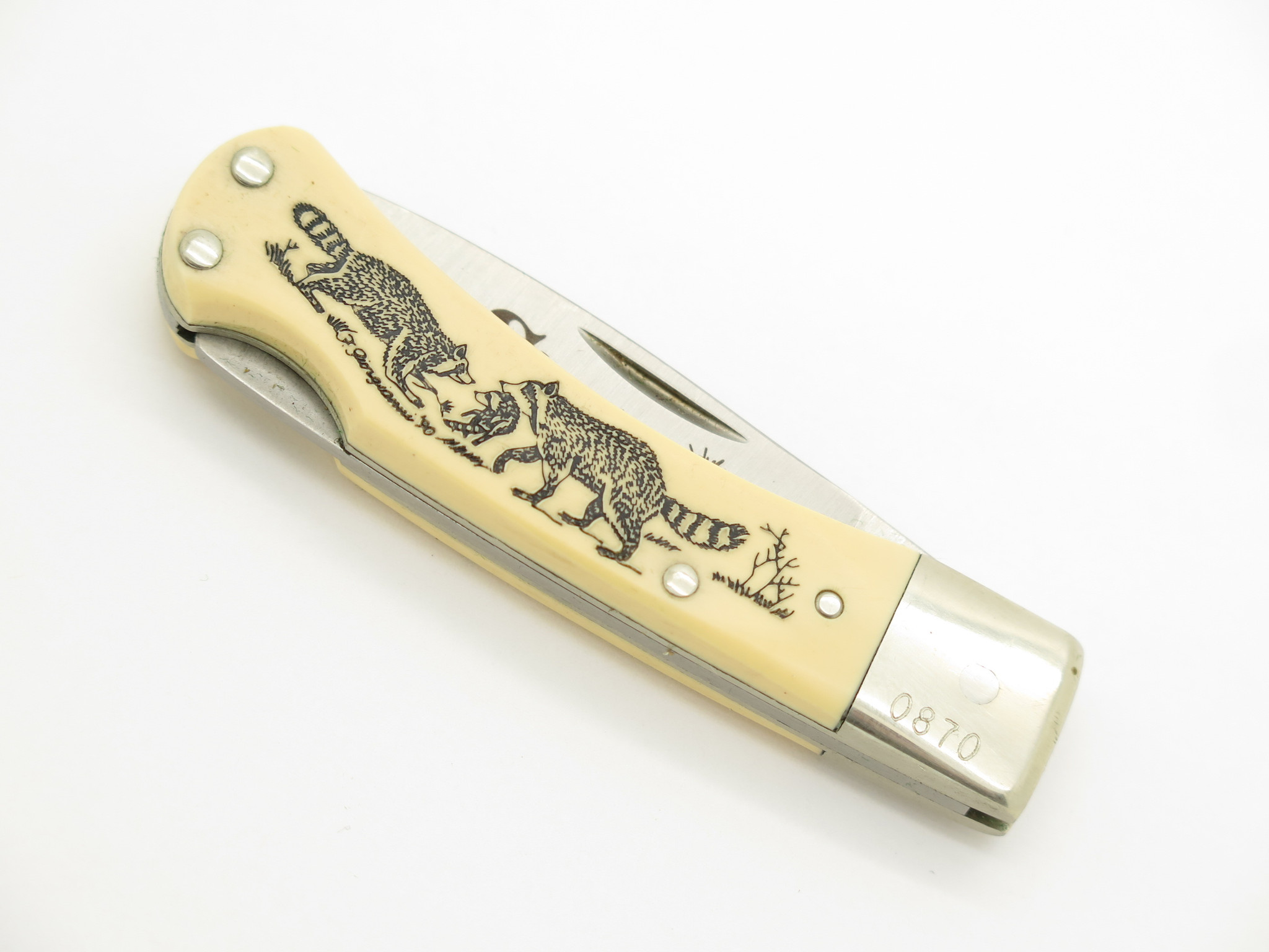 Vtg 1990 Limited Schrade USA SC513 Scrimshaw Folding Lockback