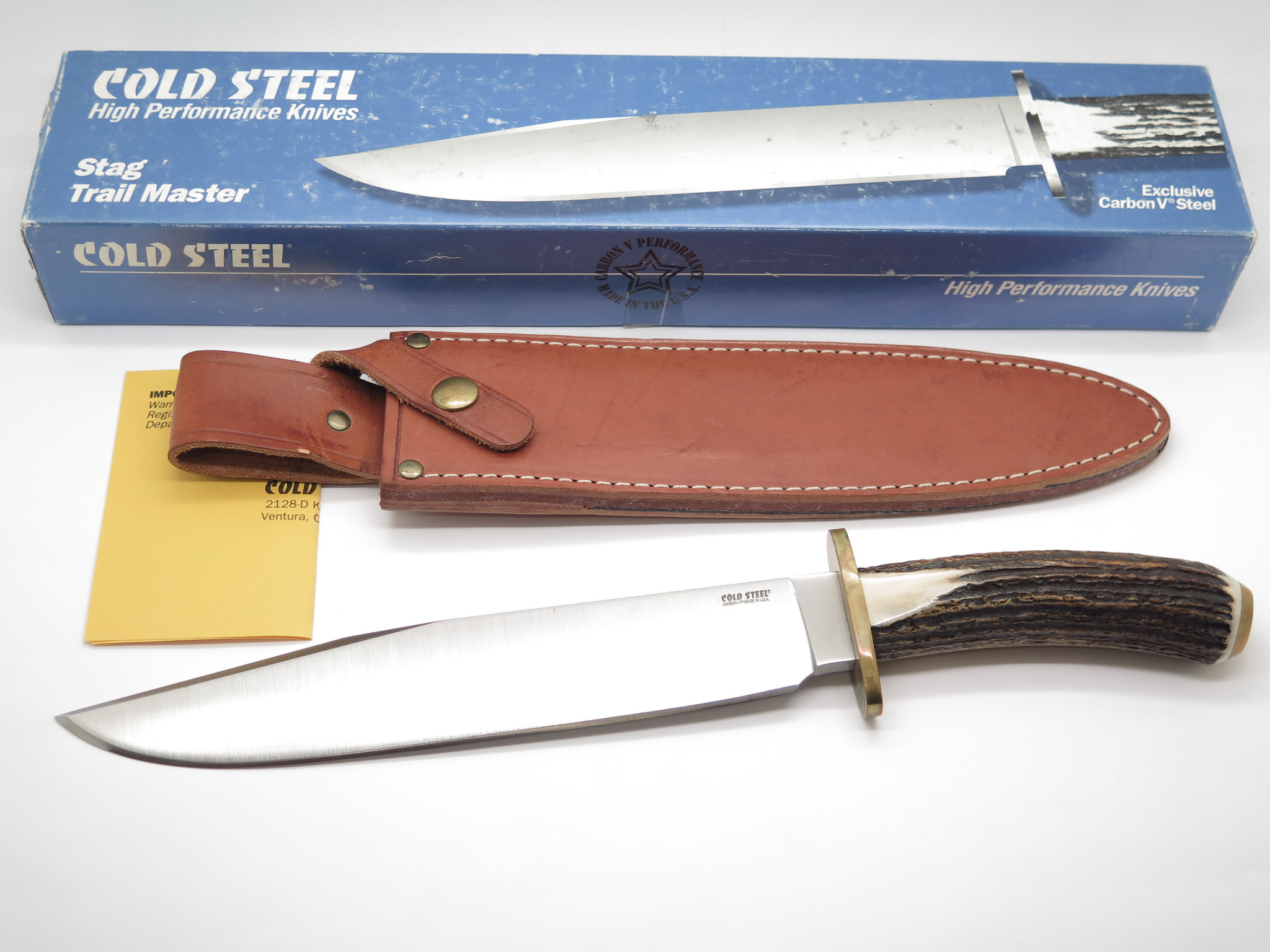 Vintage Cold Steel USA 16S Stag Trail Master Carbon V Fixed Blade  