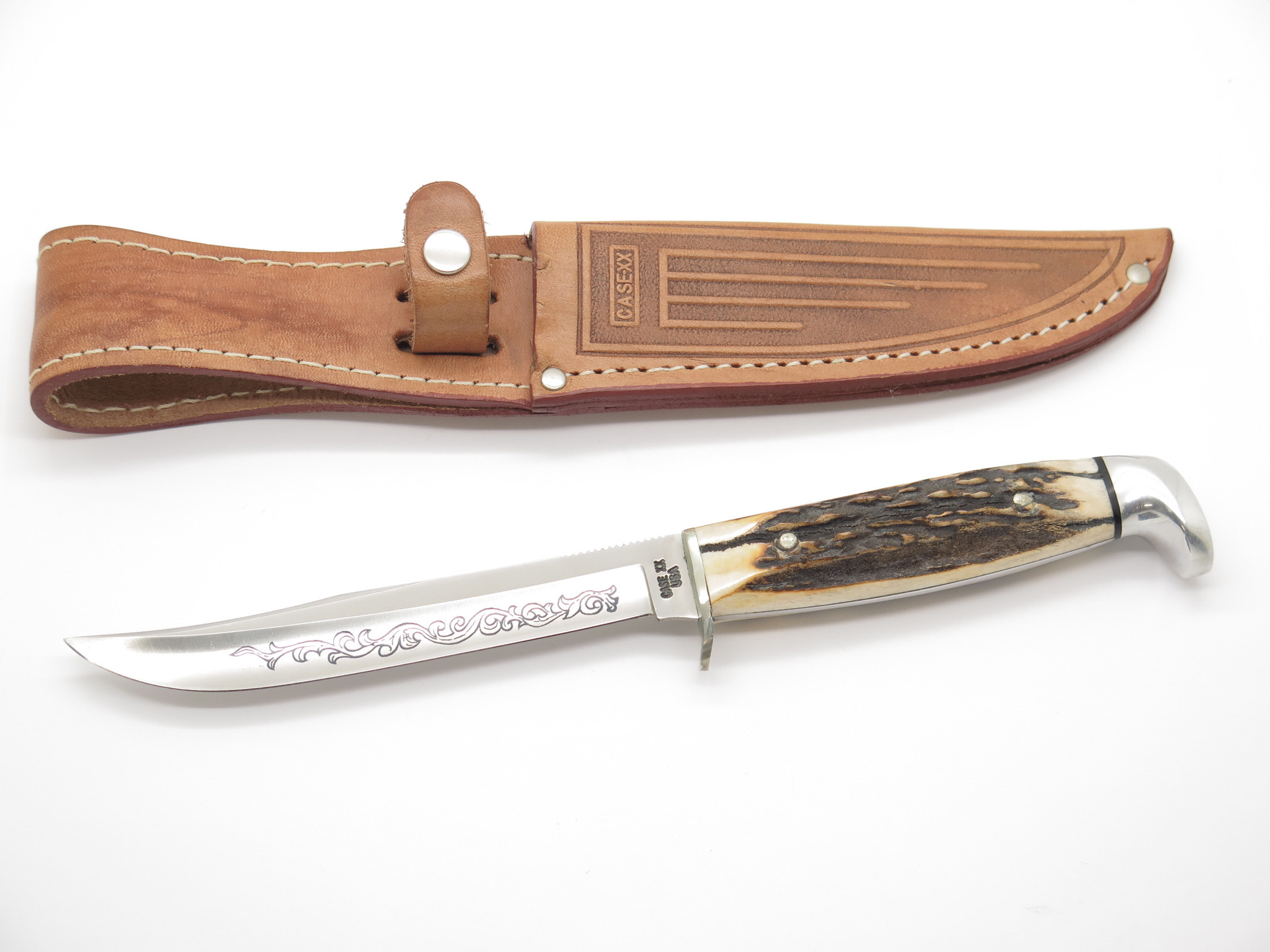 Vtg 1977 Case XX 516-5 SSP Blue Scroll Stag Fixed 5