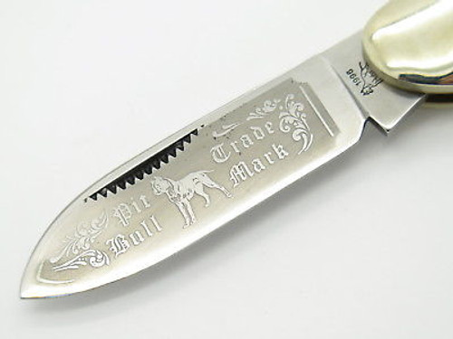 Vtg 1996 Bulldog Brand Pit Bull Canoe Folding Pocket Knife Candy Stripe
